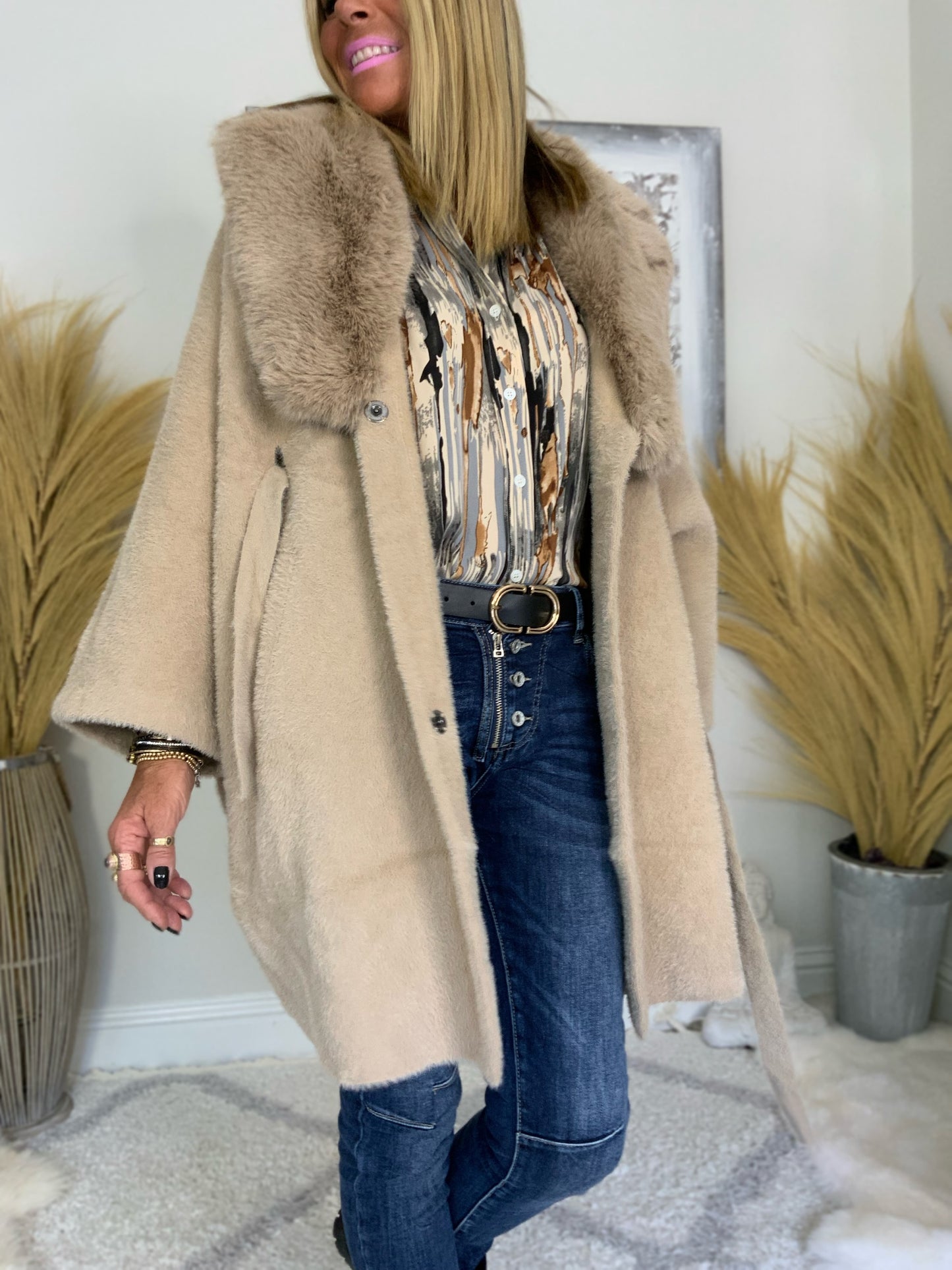 Azaka Faux Fur Collar Coat