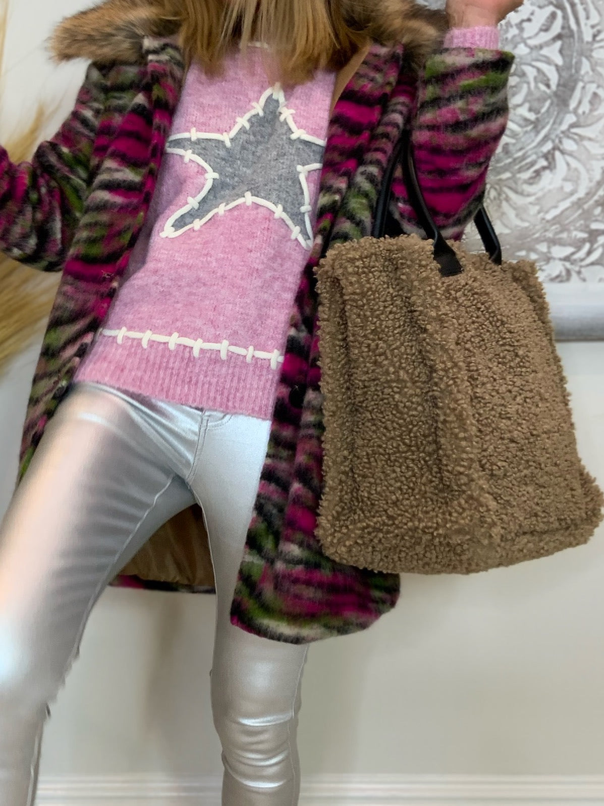 Teddy Shearling Taupe Shopper