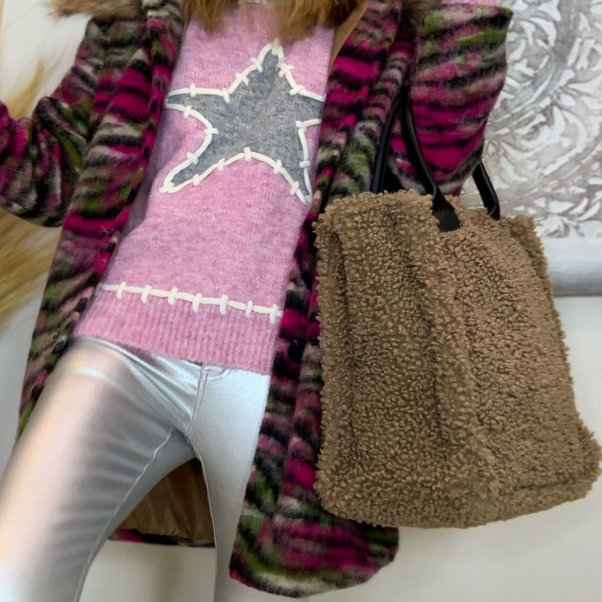 Shearling bag, shearling shopper bag , shearling tote