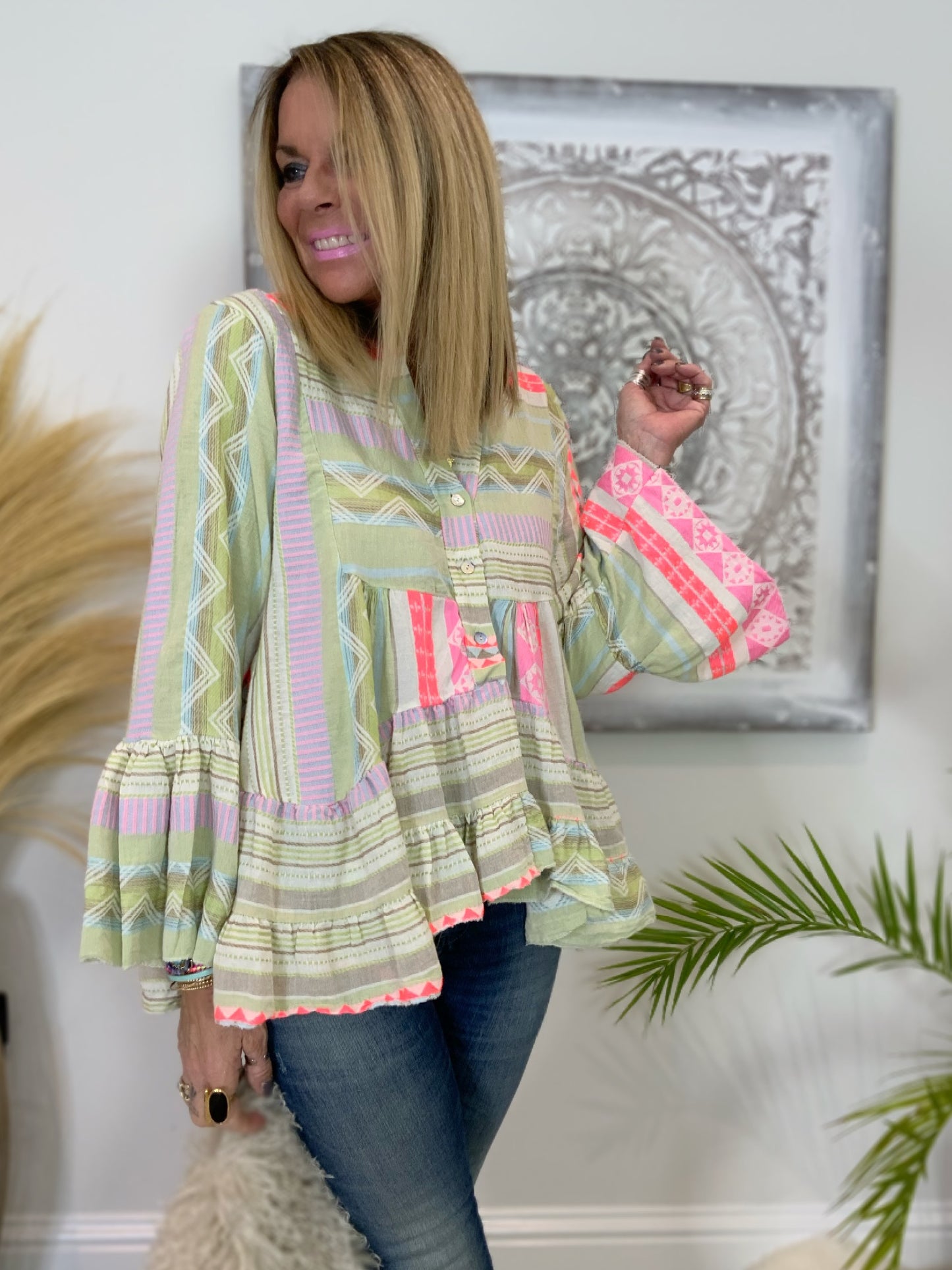 Aztec Print Smock Top