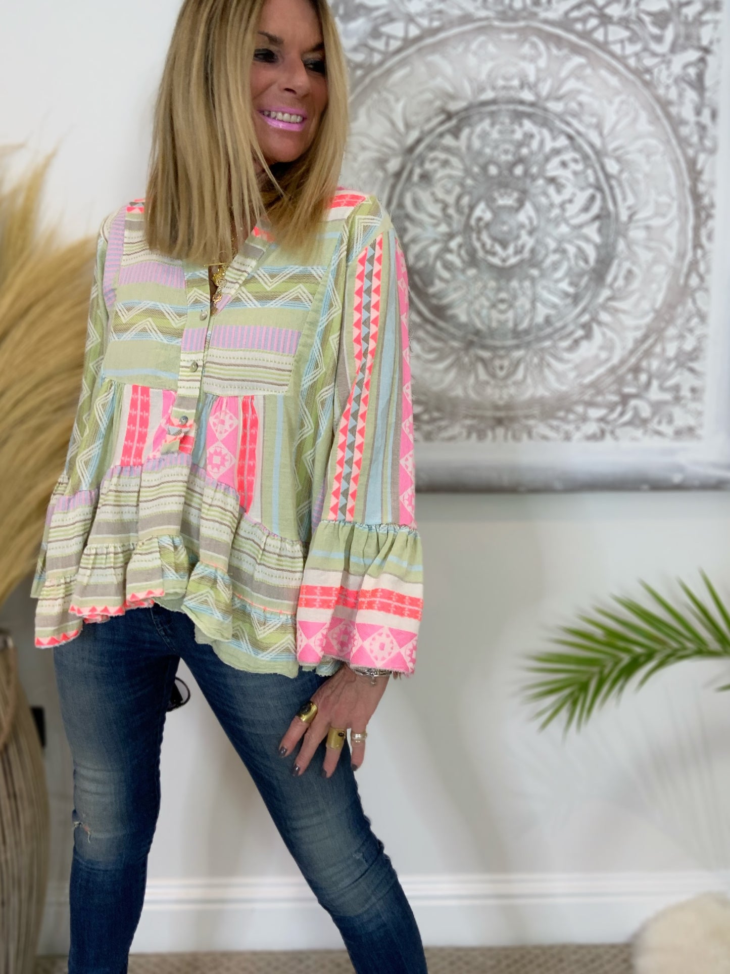 Aztec Print Smock Top