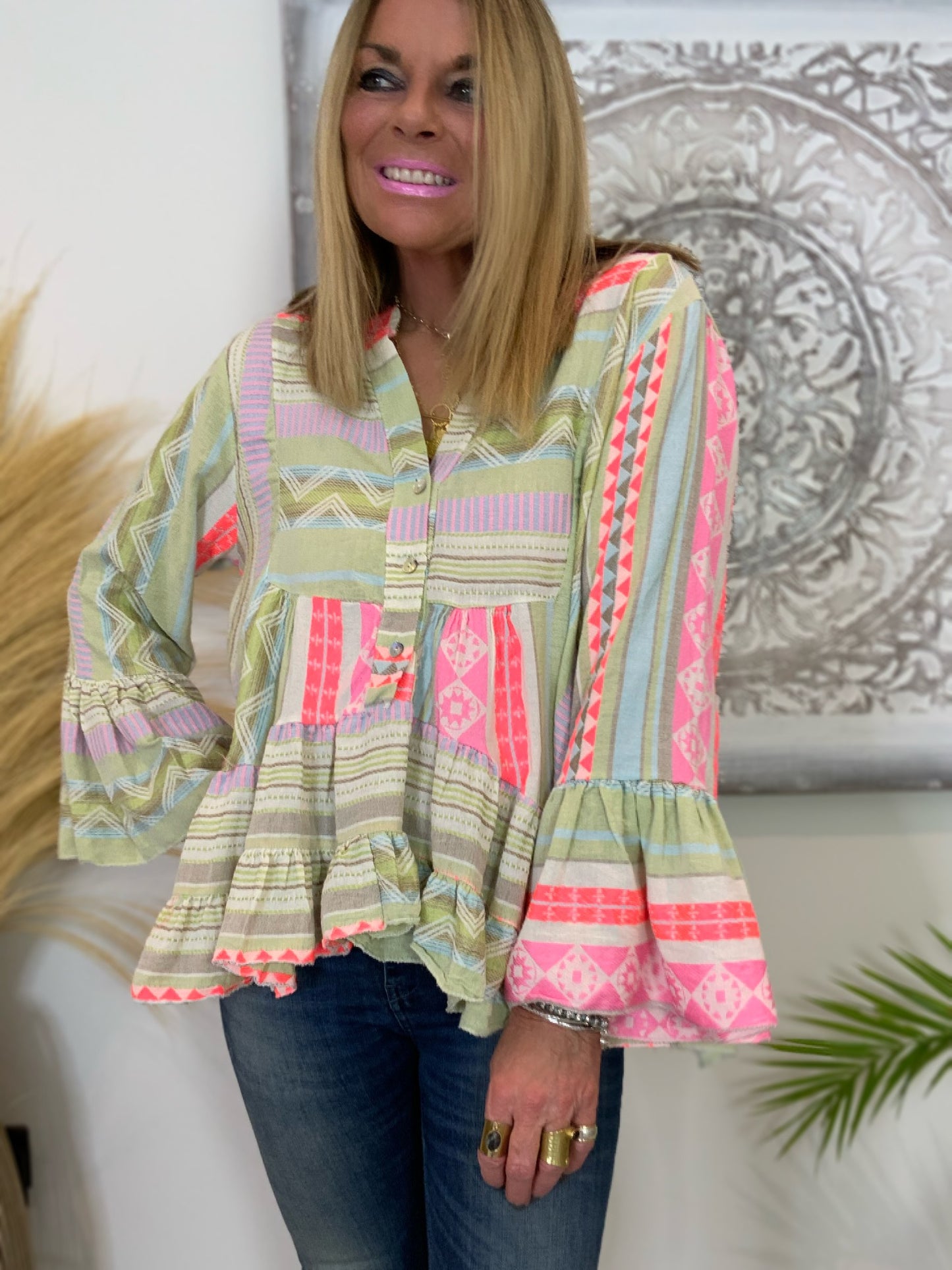 Aztec Print Smock Top