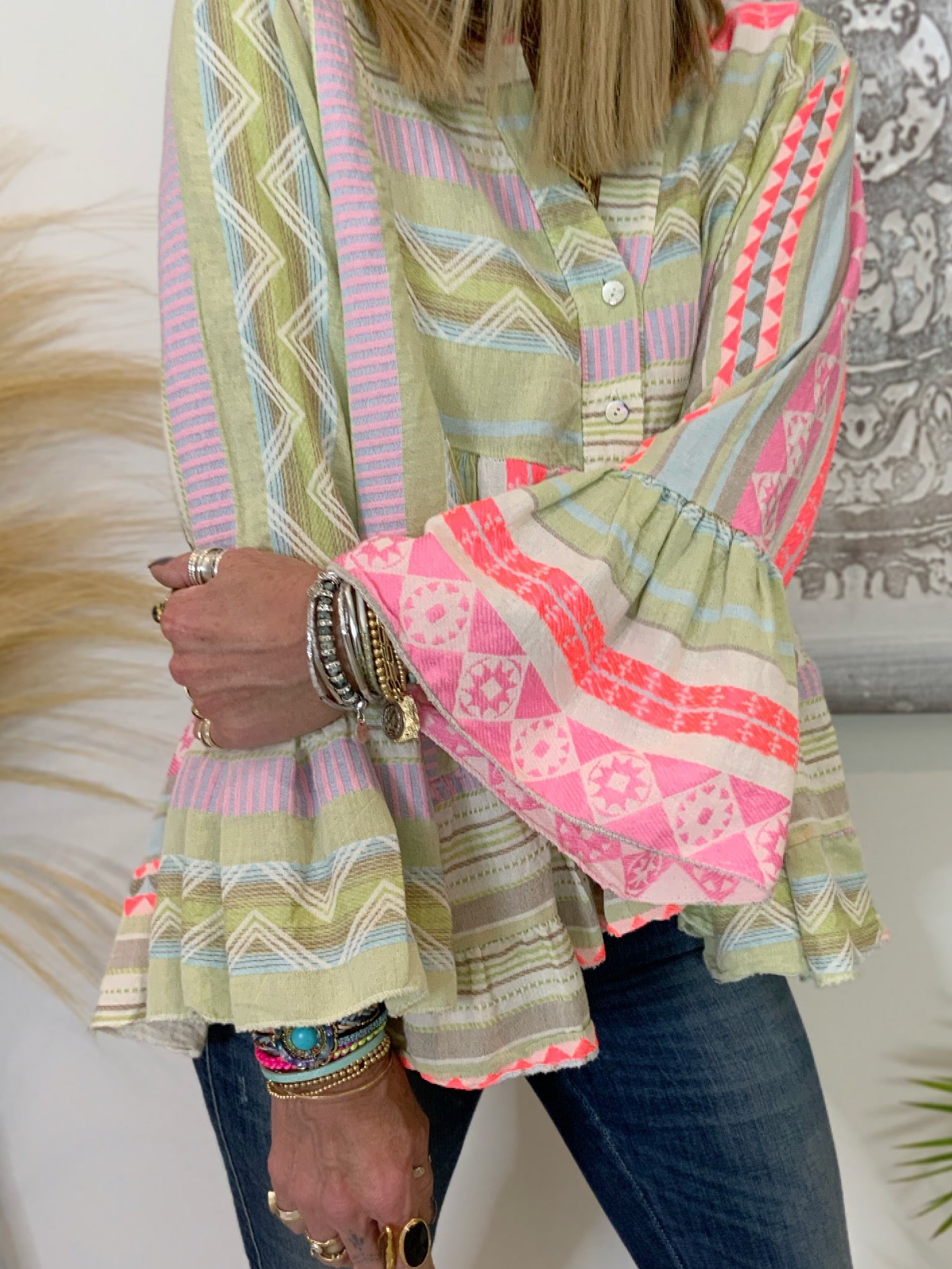 Aztec Print Smock Top