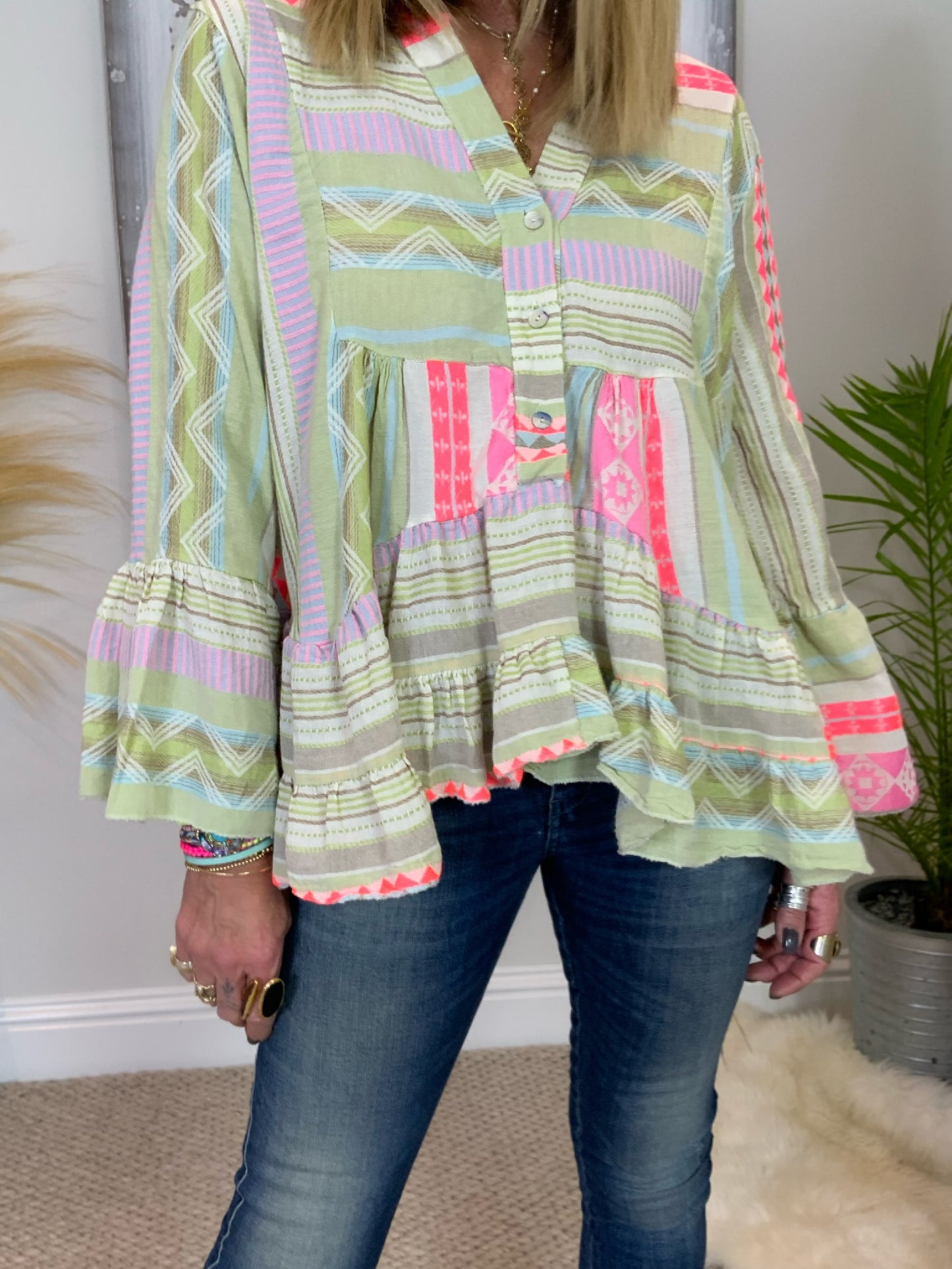 Aztec Print Smock Top