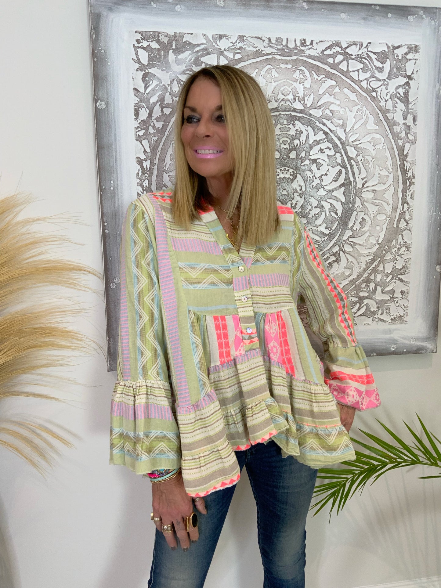 Aztec Print Smock Top