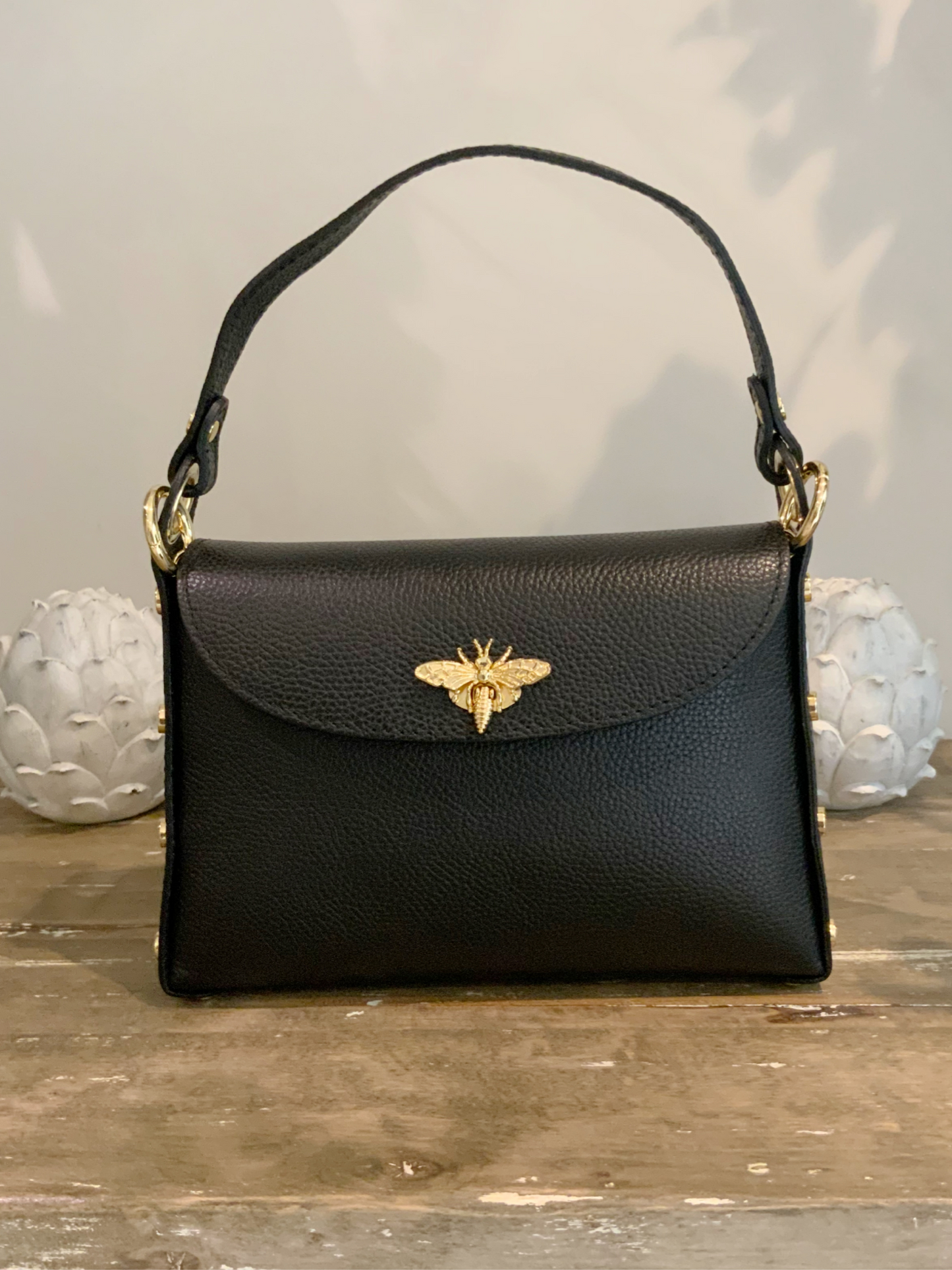 Leather Bag with Bee Clasp