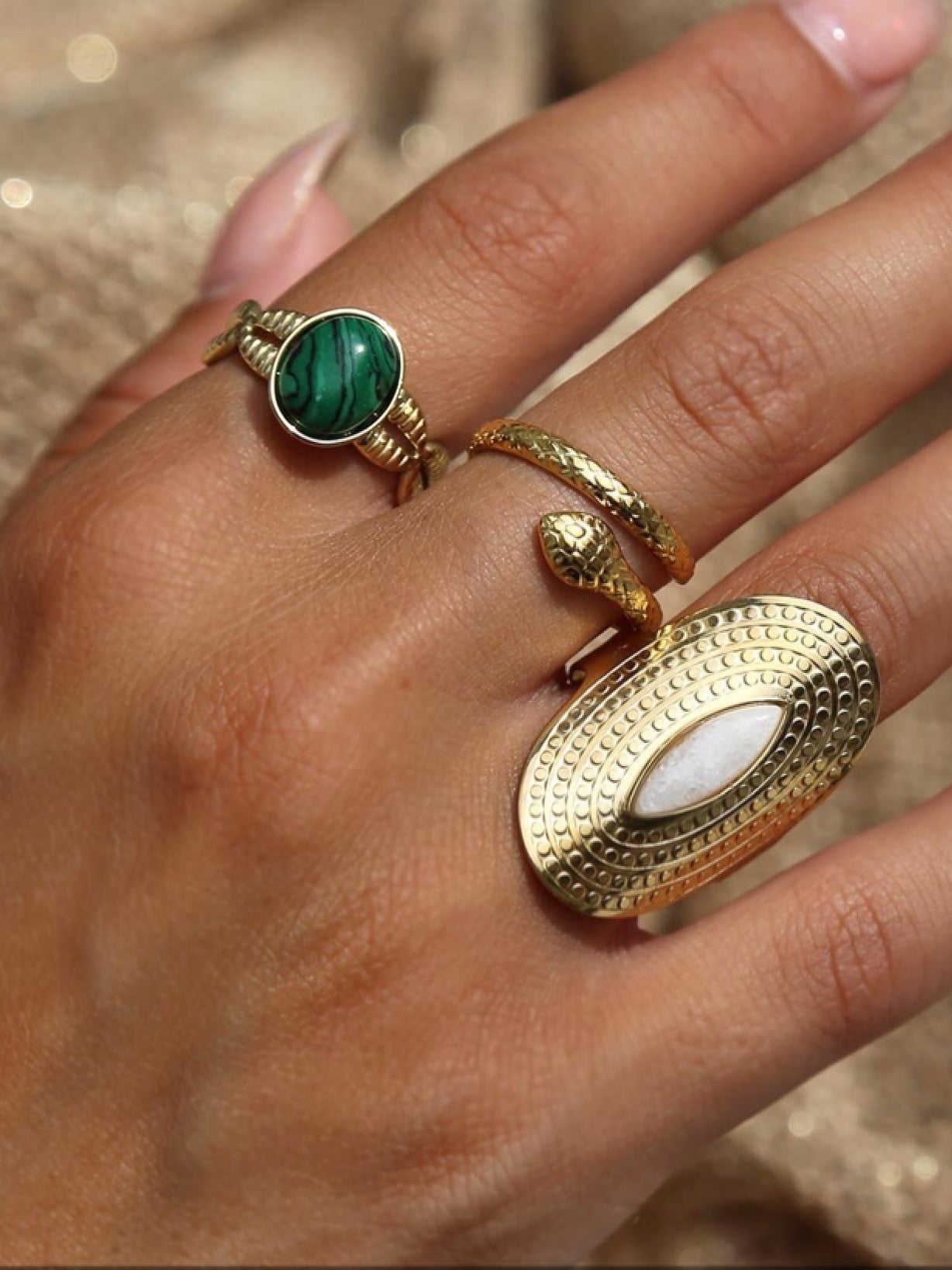 Boho White Agate Ring