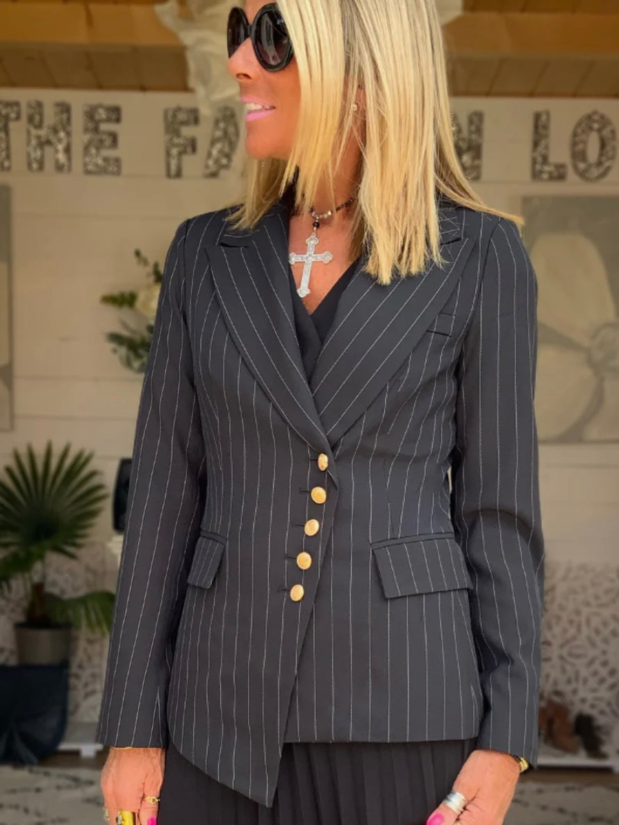 Asymmetric Pinstripe Blazer