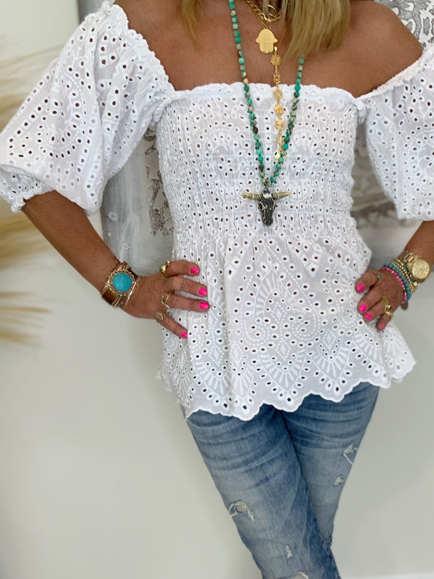 Poppy Broderie Milk-Maid Top
