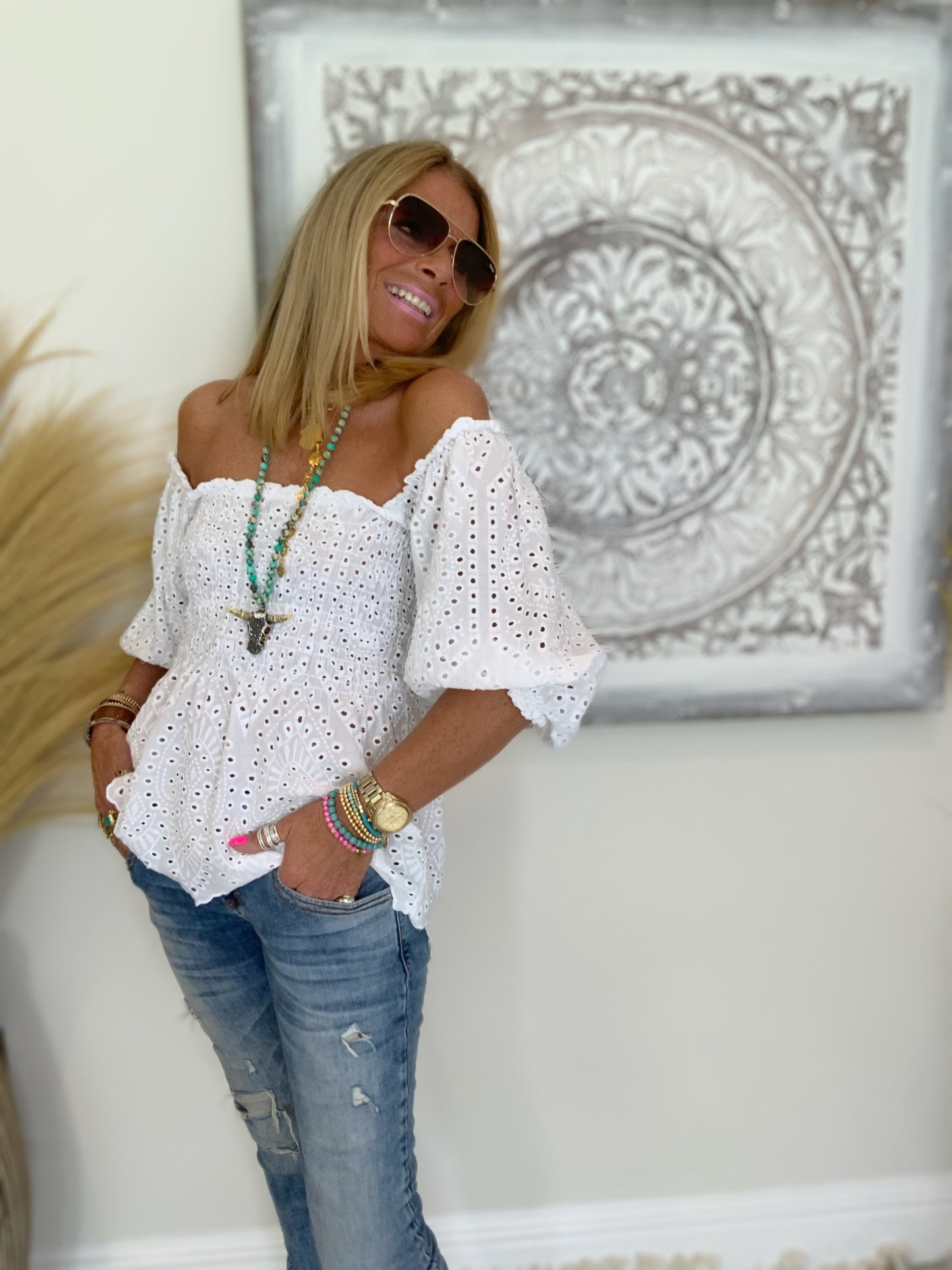 Poppy Broderie Milk-Maid Top