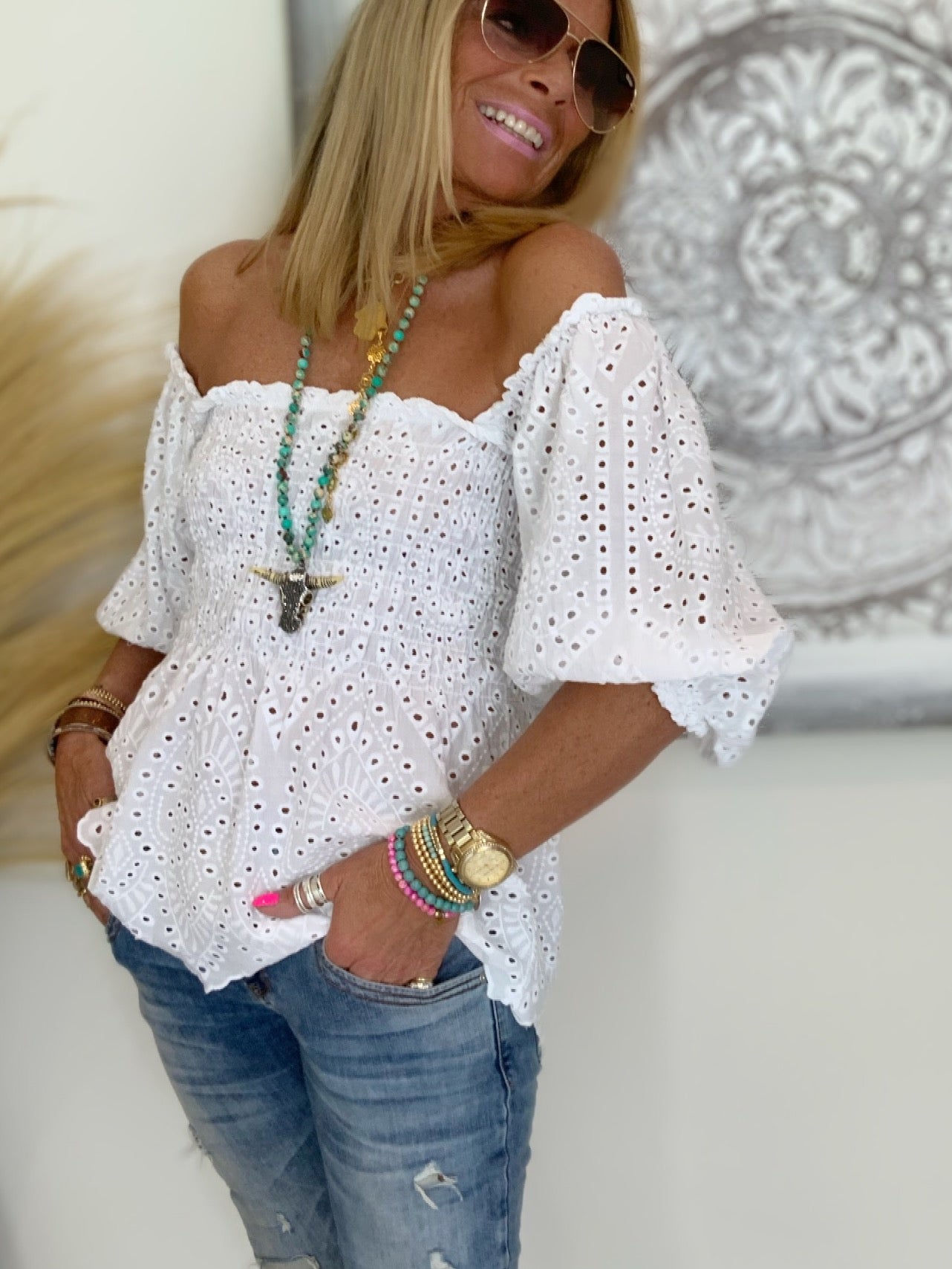 Poppy Broderie Milk-Maid Top