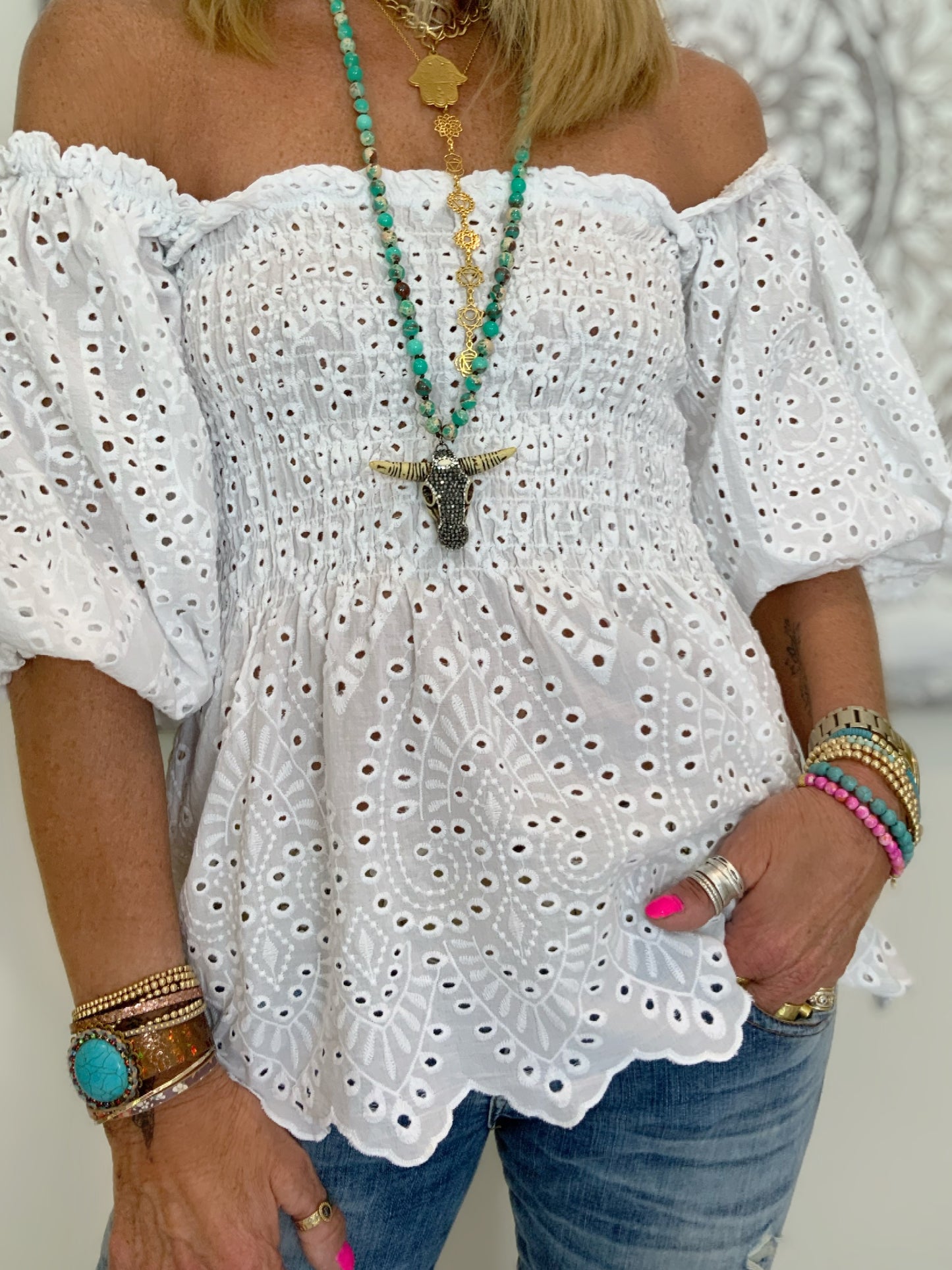 Poppy Broderie Milk-Maid Top