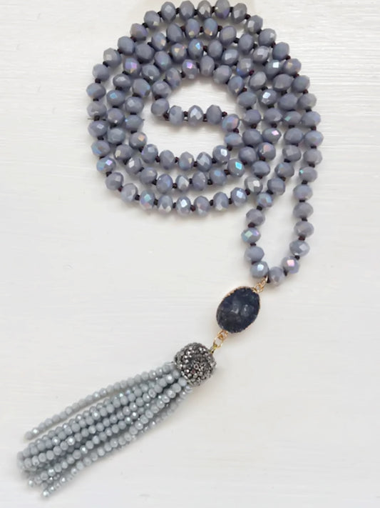 Grey Druzy Tassel Necklace