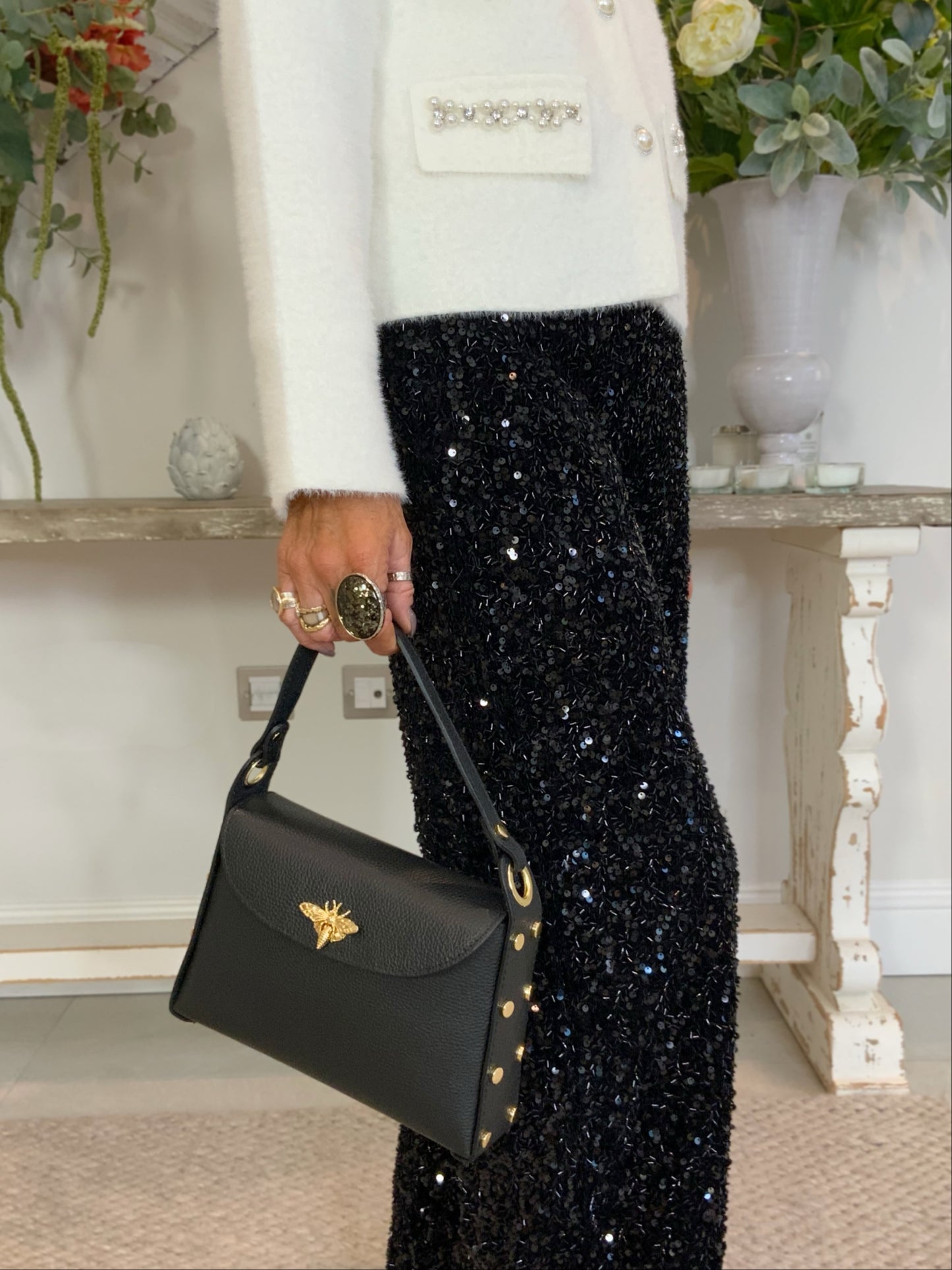 Leather Bag with Bee Clasp