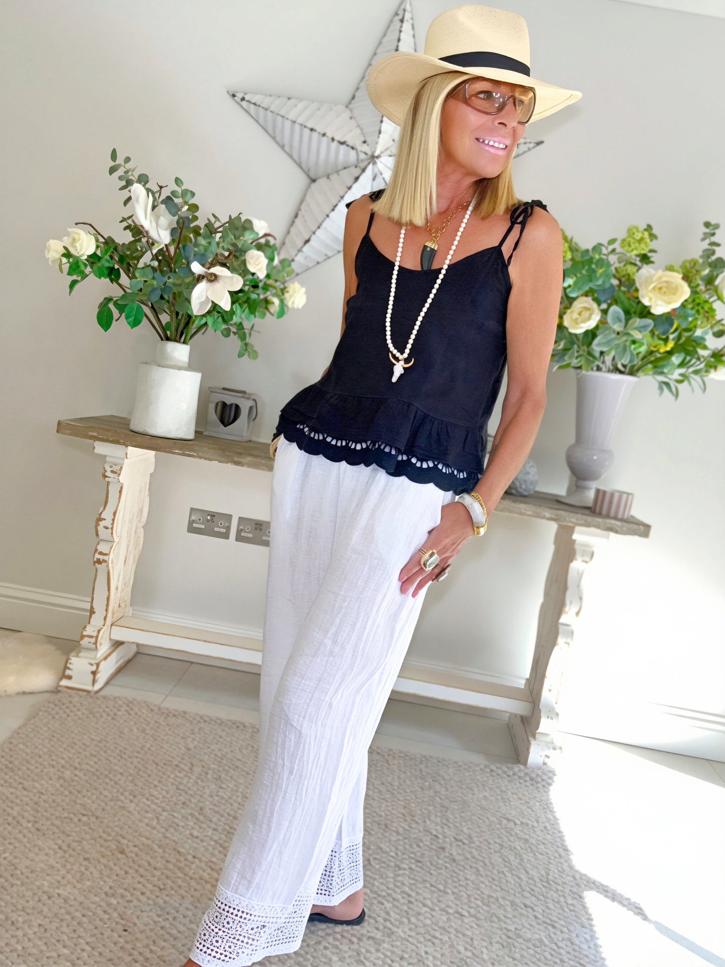 Linen Crochet Hem Trousers