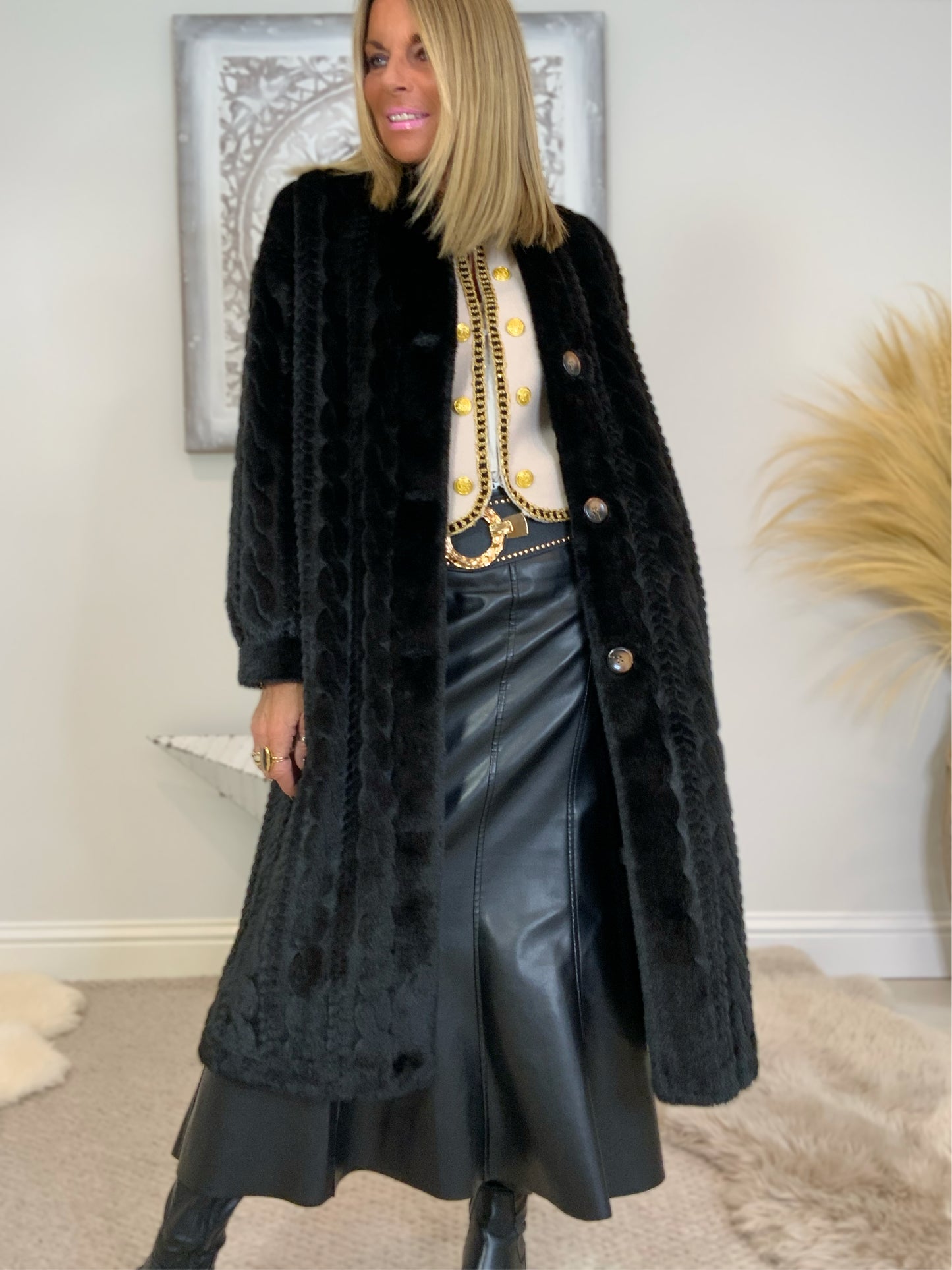 Luxury Faux Fur Cable Coat