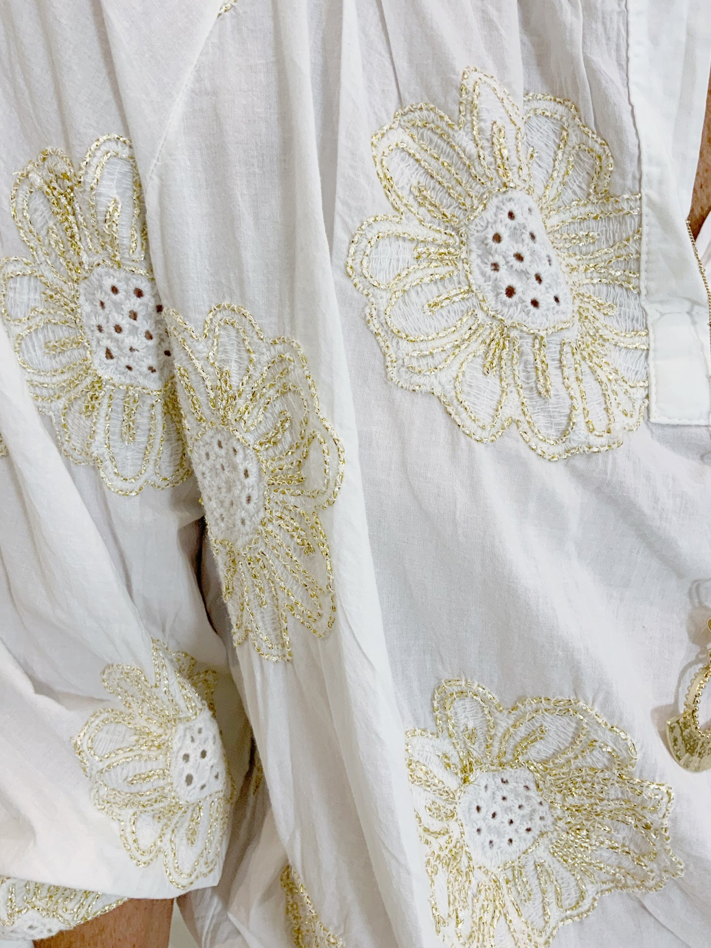 Gold Flower Embroidery Top