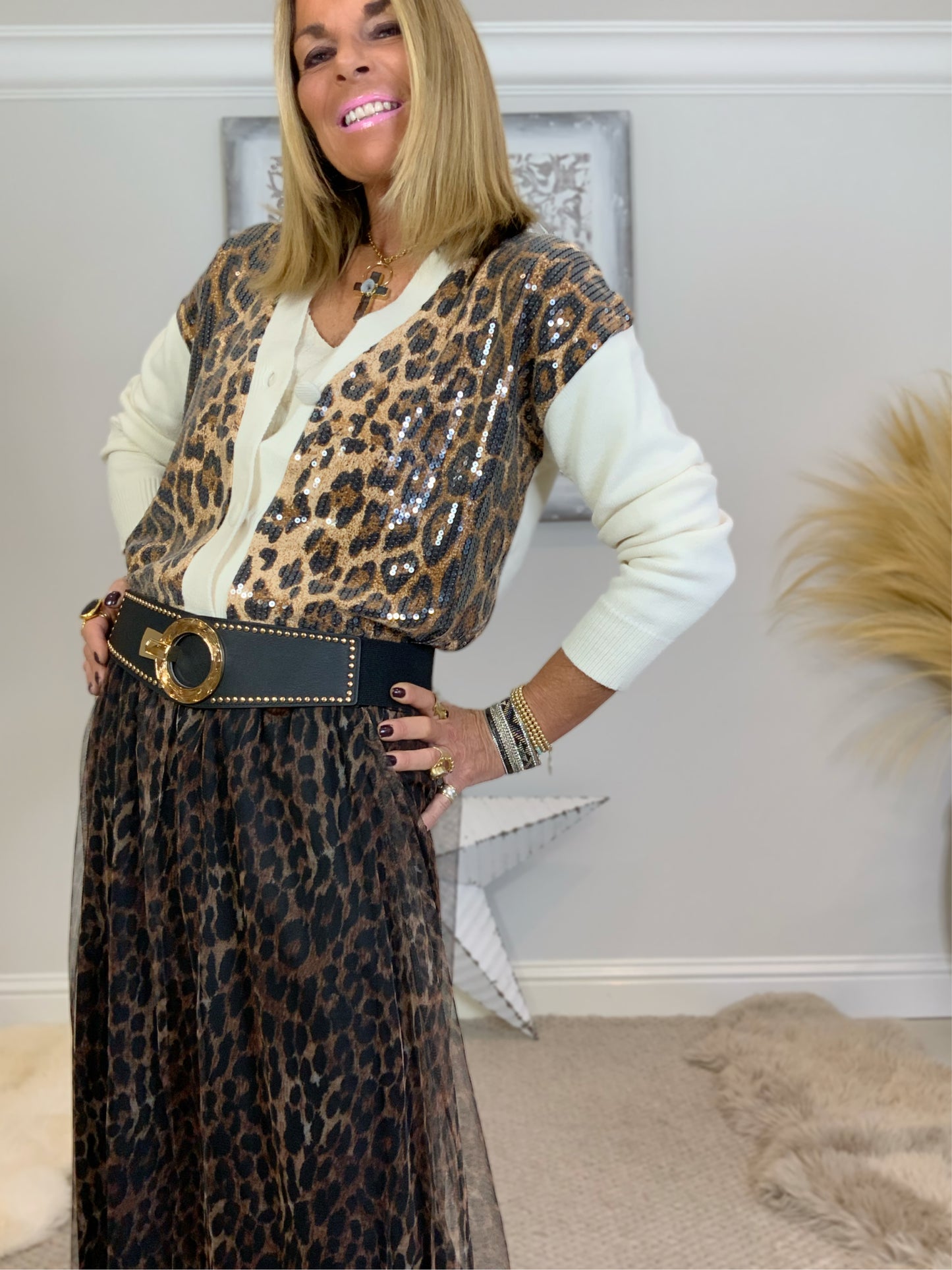 Leopard Print Sequin Cardigan