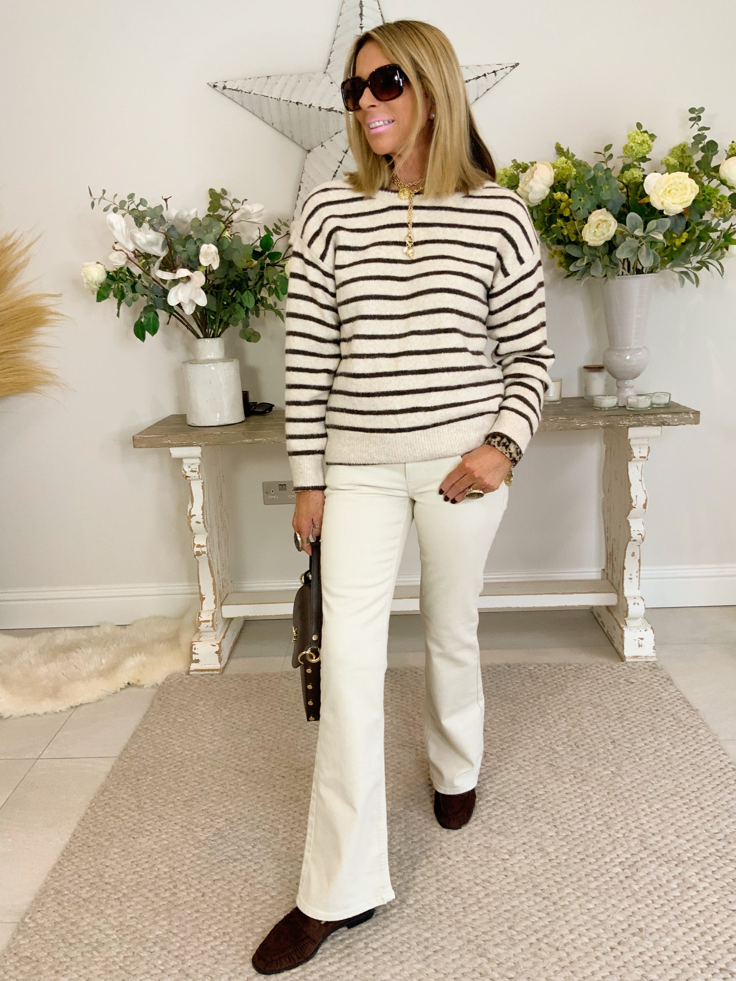 Stripe Velvet Bow Jumper