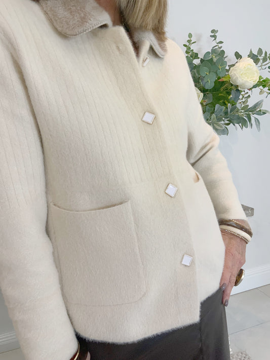 Ria Faux Fur-Collar Cardigan Jacket