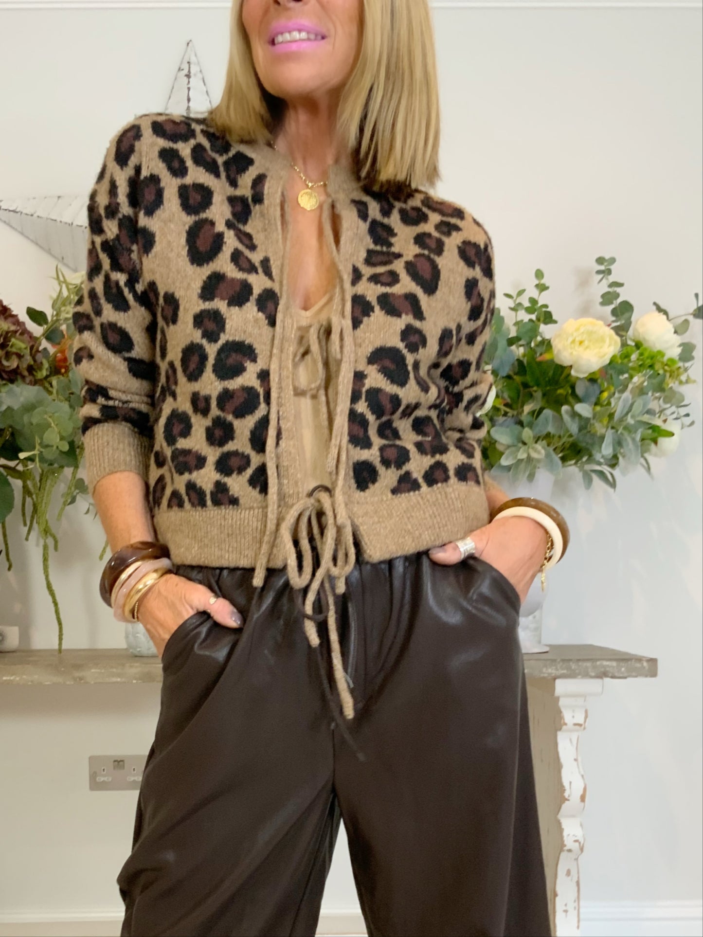 Faux Leather Wide-Leg Trousers