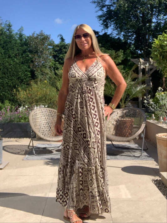 AZTEC  FRILL HEM MAXI DRESS