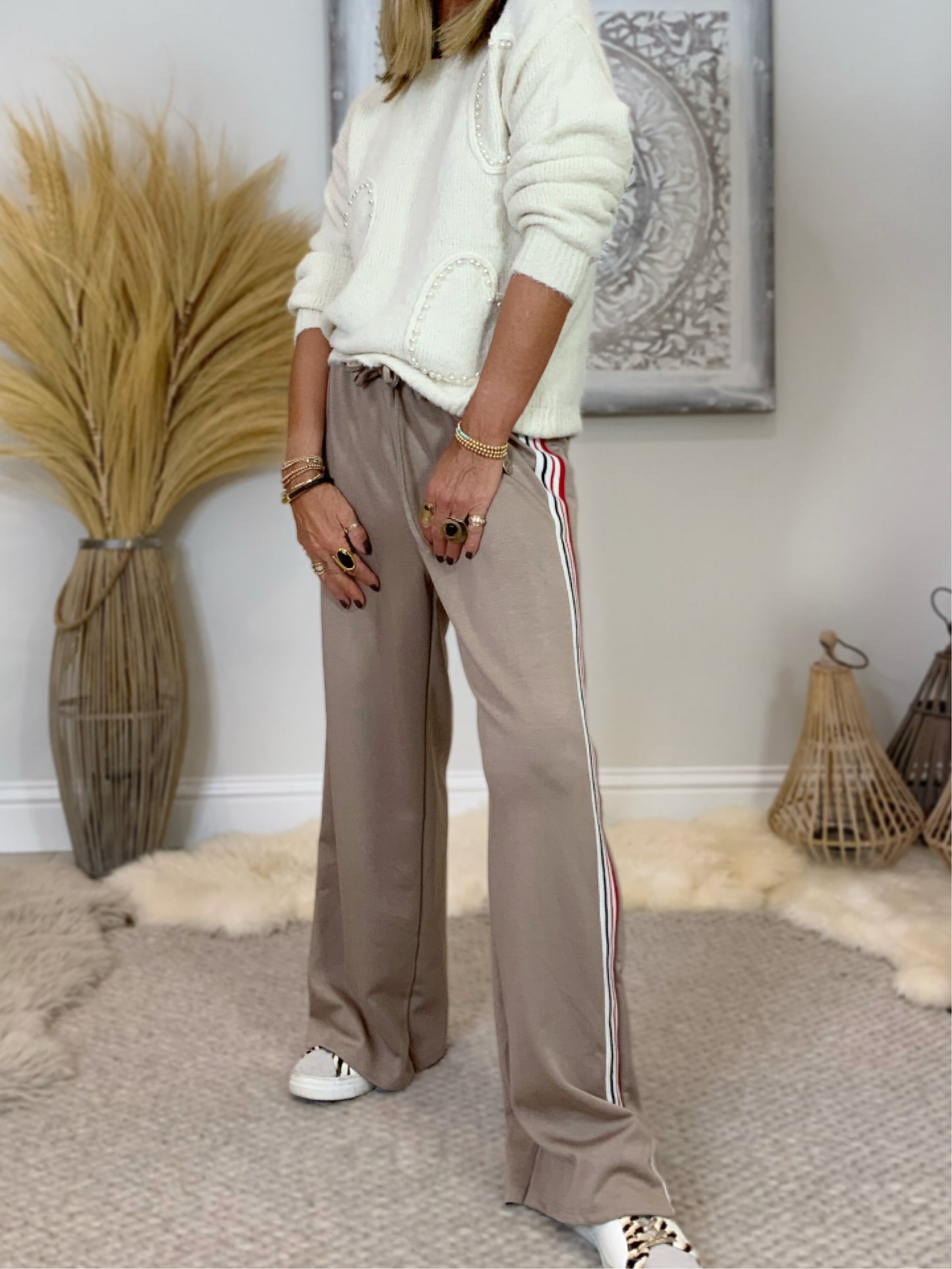 Wide-Leg Side Stripe Trousers