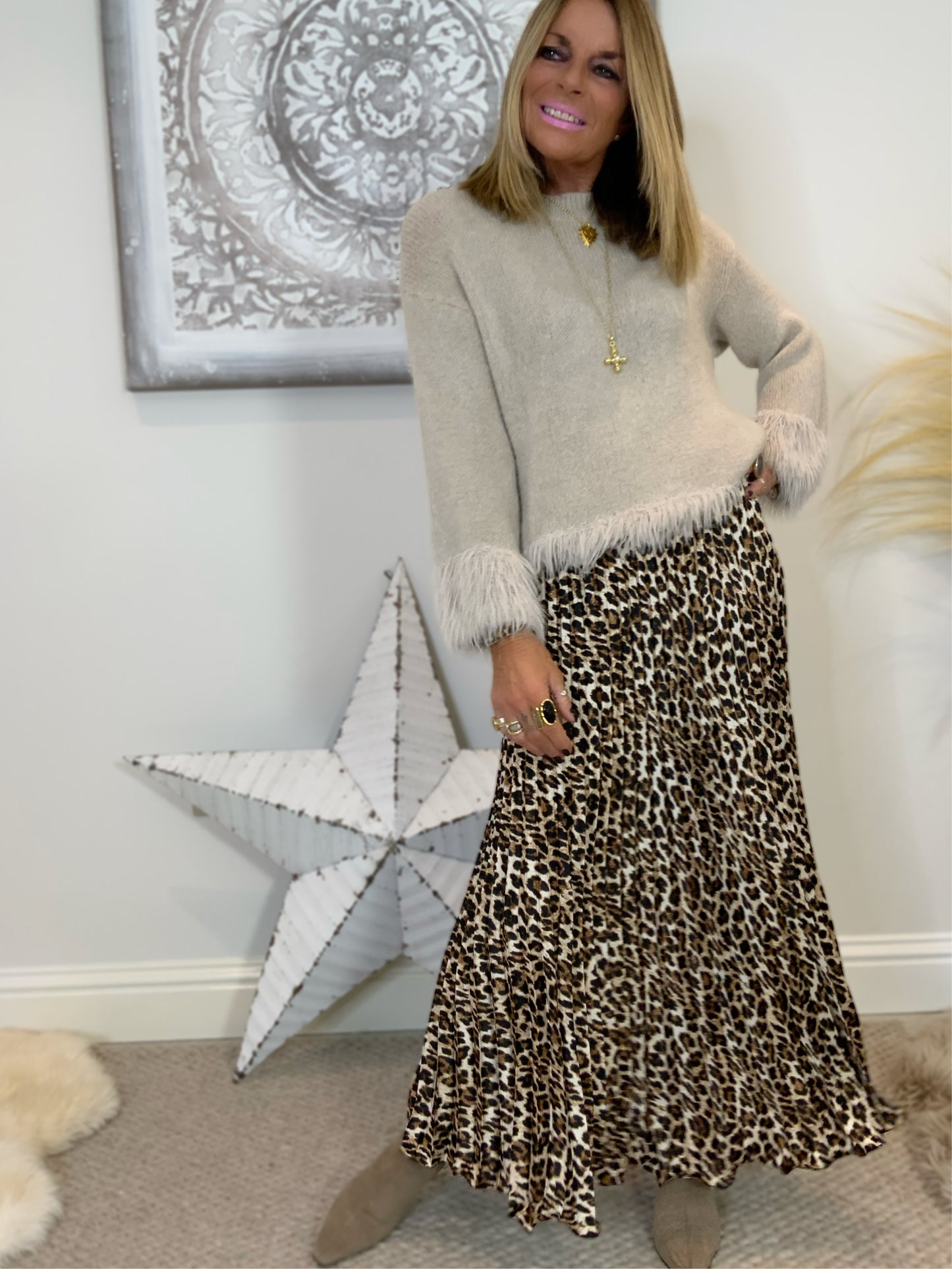 Leopard Print Pleated Maxi Skirt