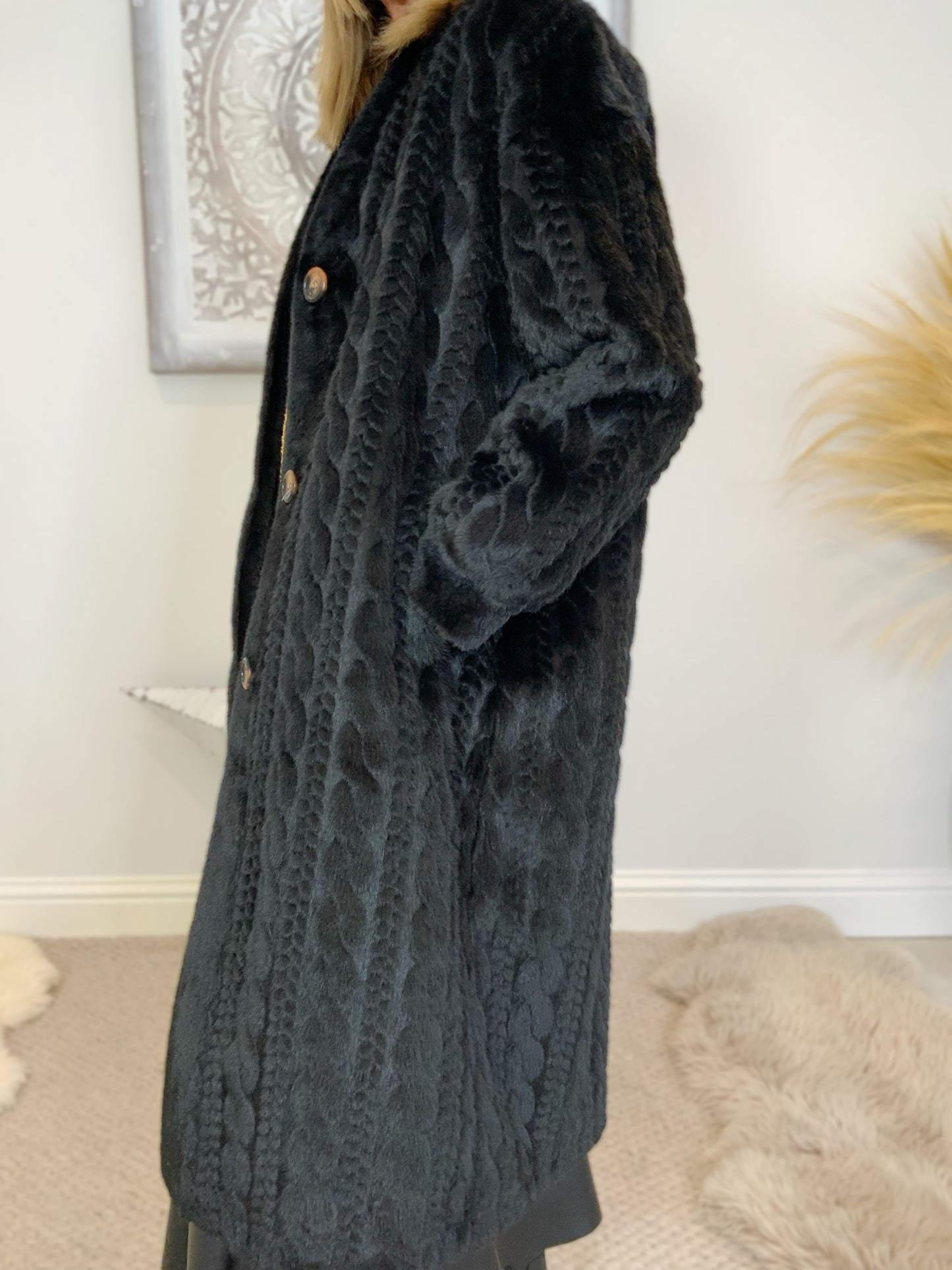 Luxury Faux Fur Cable Coat