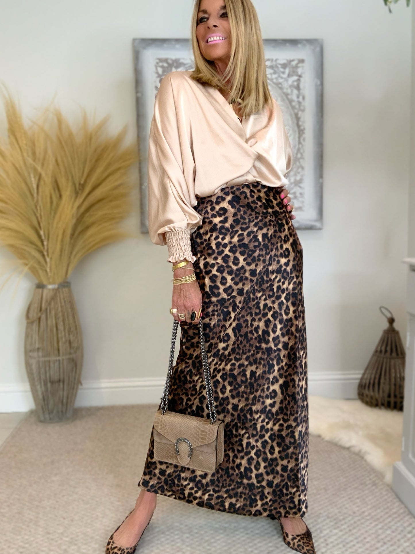 High Waisted Leopard Print Maxi Skirt