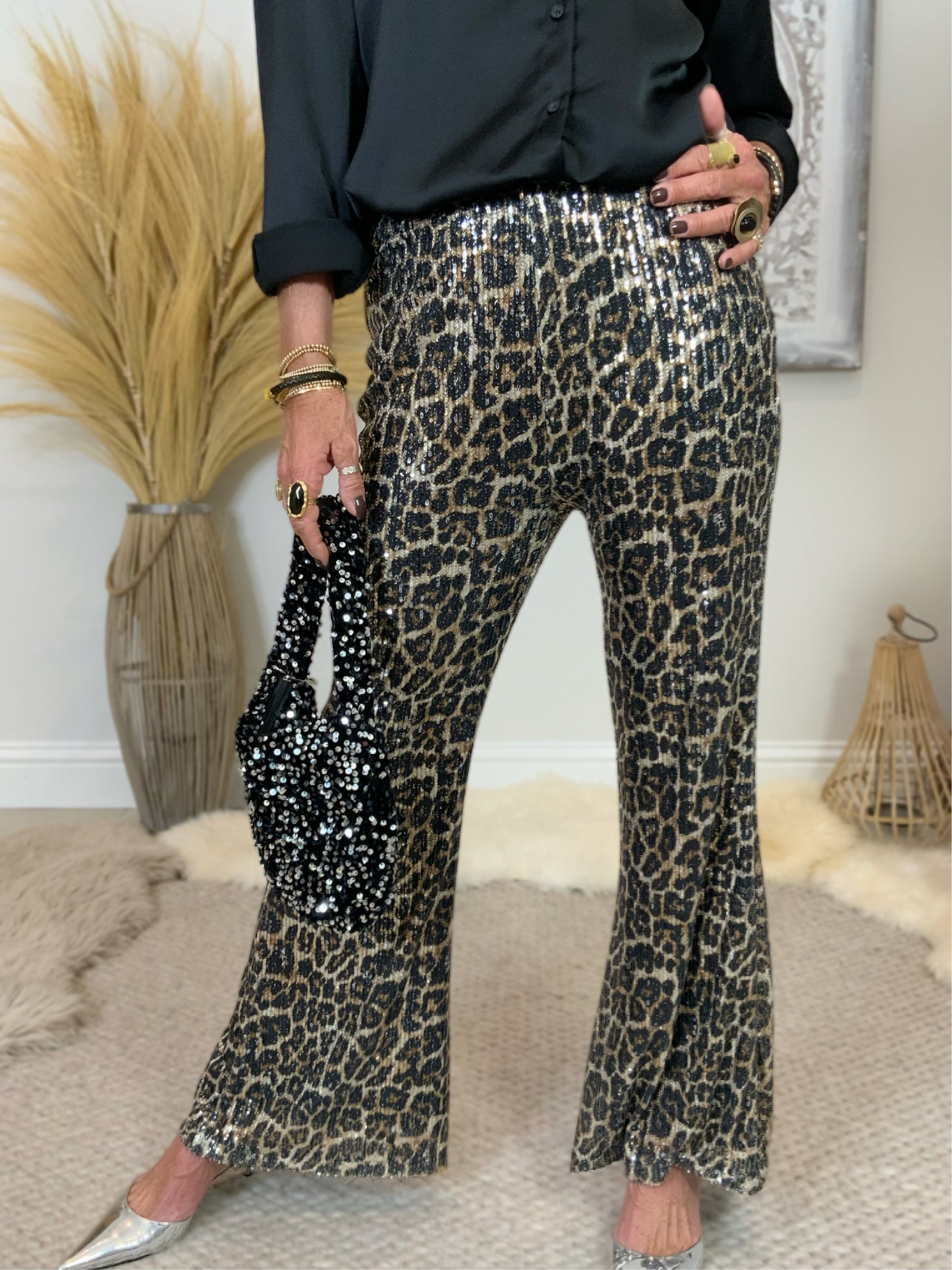 Leopard Print Sequin Flares