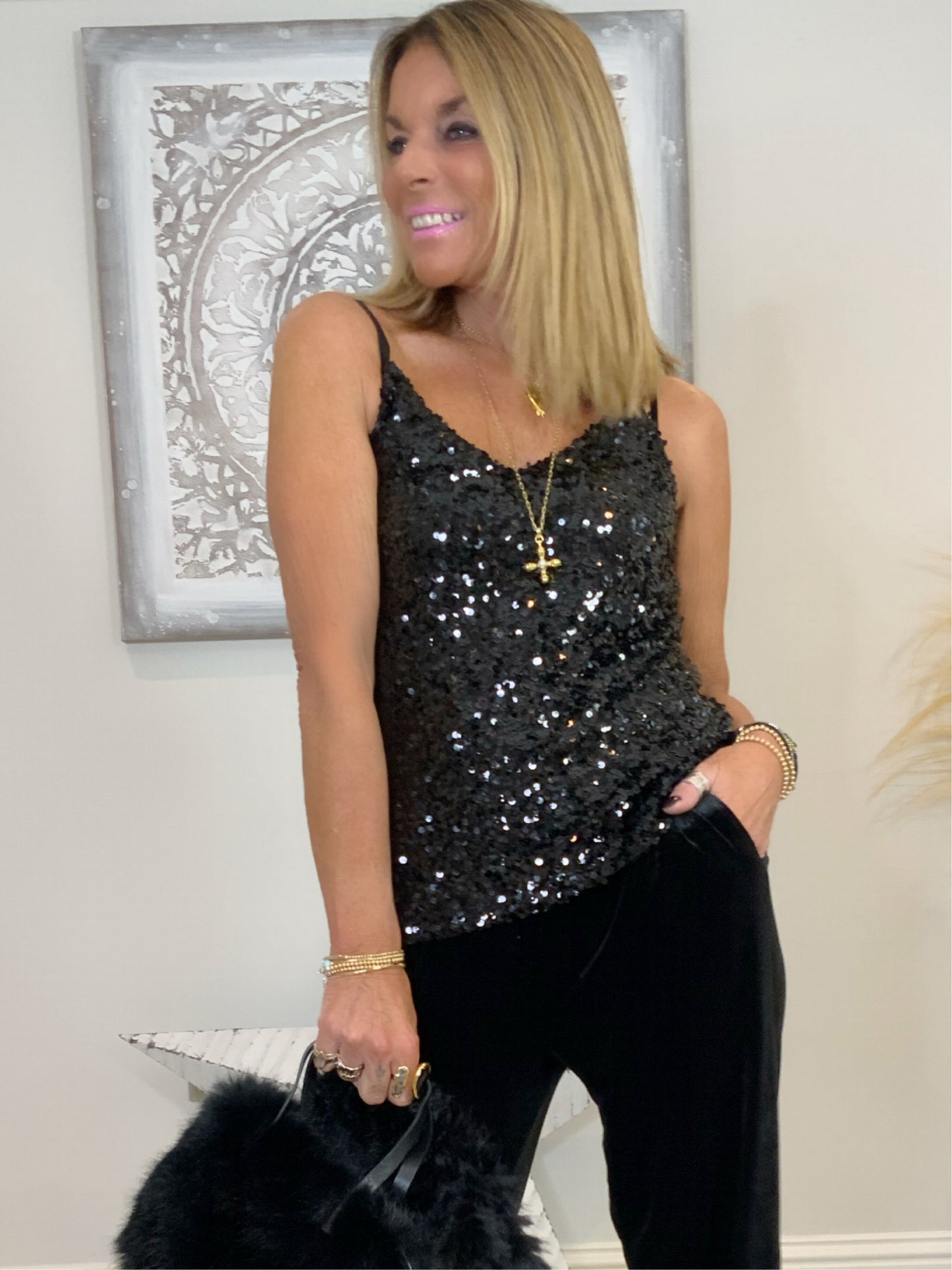 Black Sequin Camisole