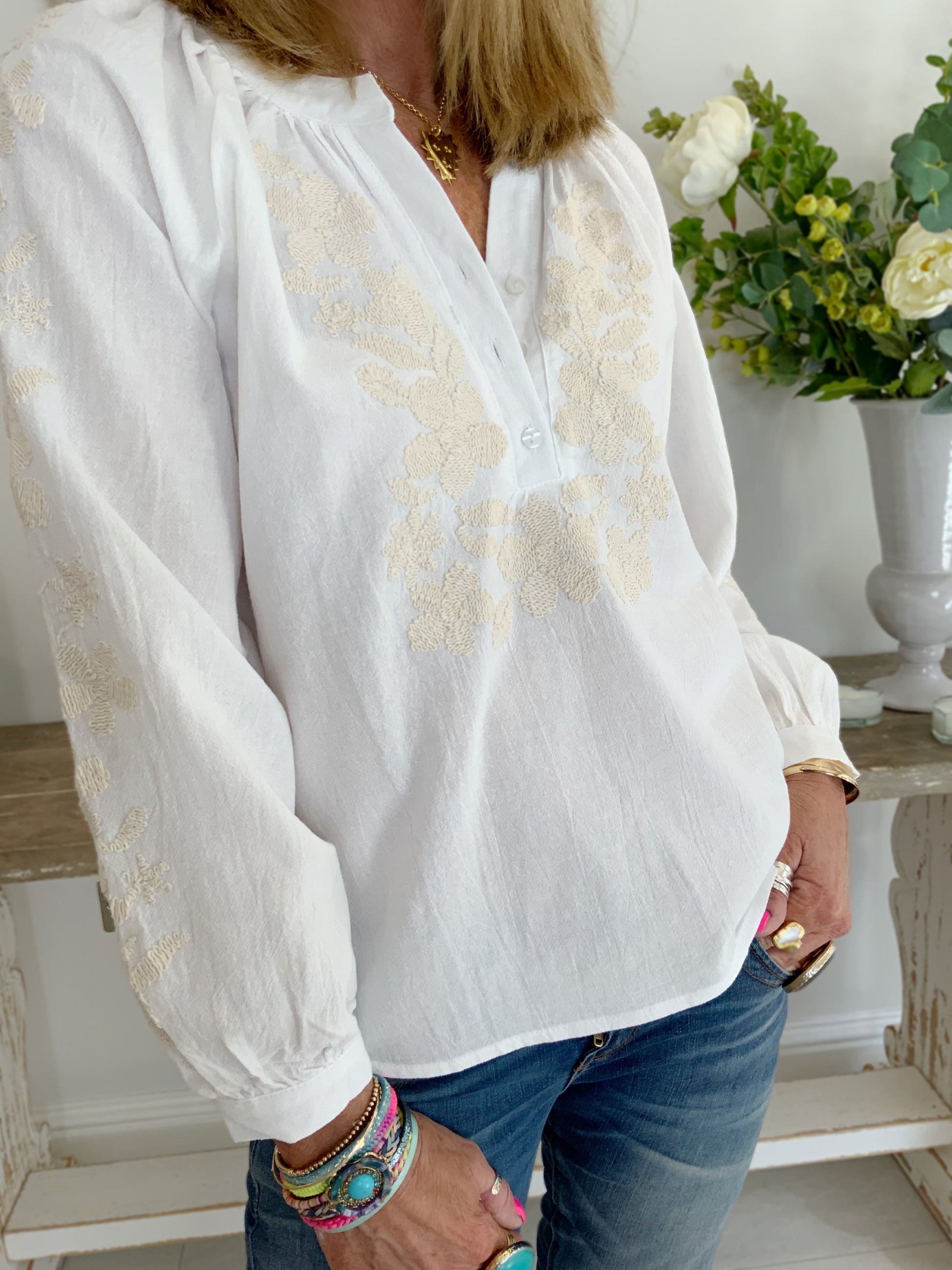 Azure Embroidery Top White – The Fashion Loft Boutique