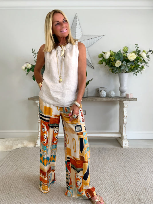 Abstract Retro Print Palazzo Pants