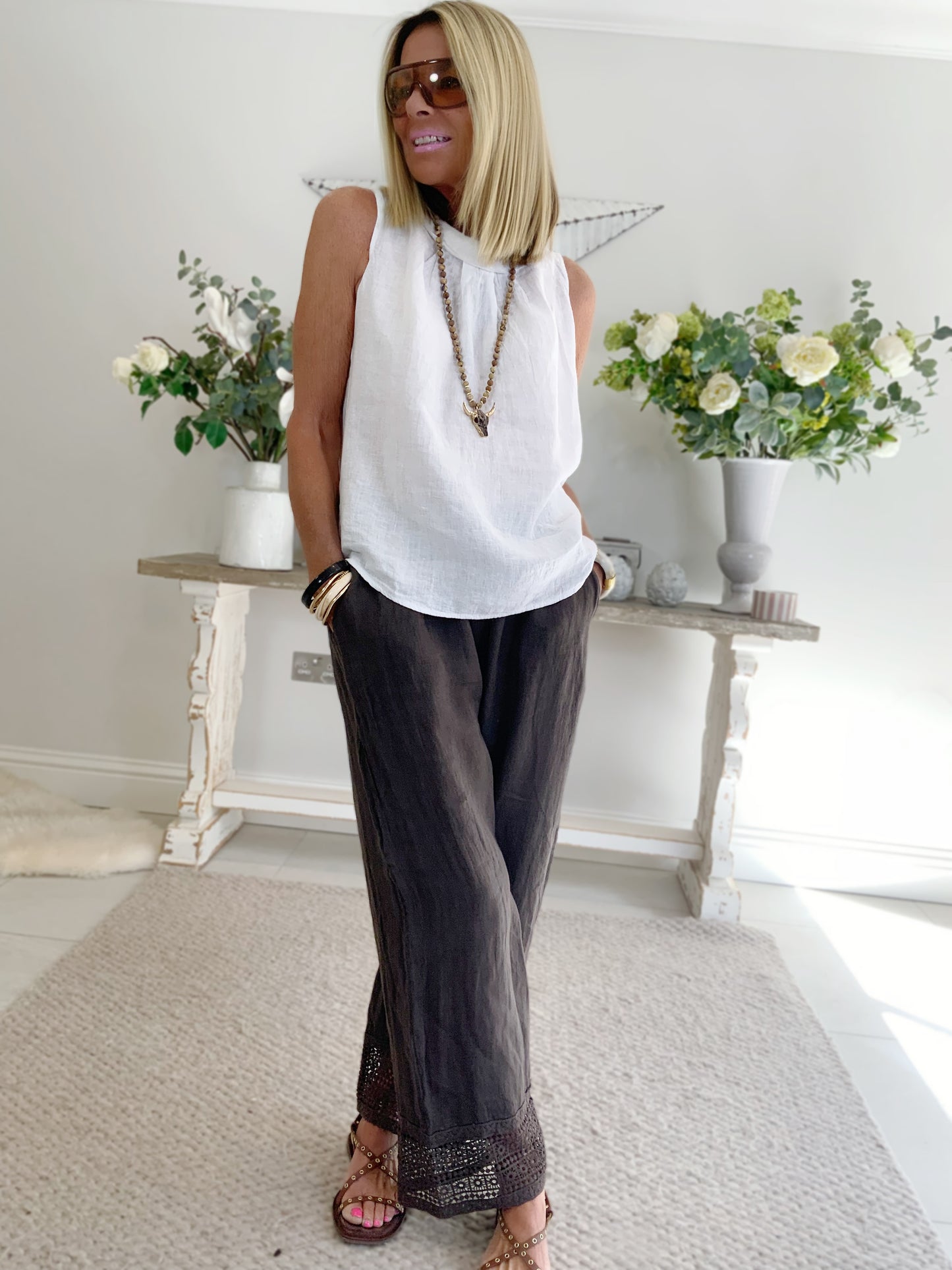 Linen Crochet Hem Trousers