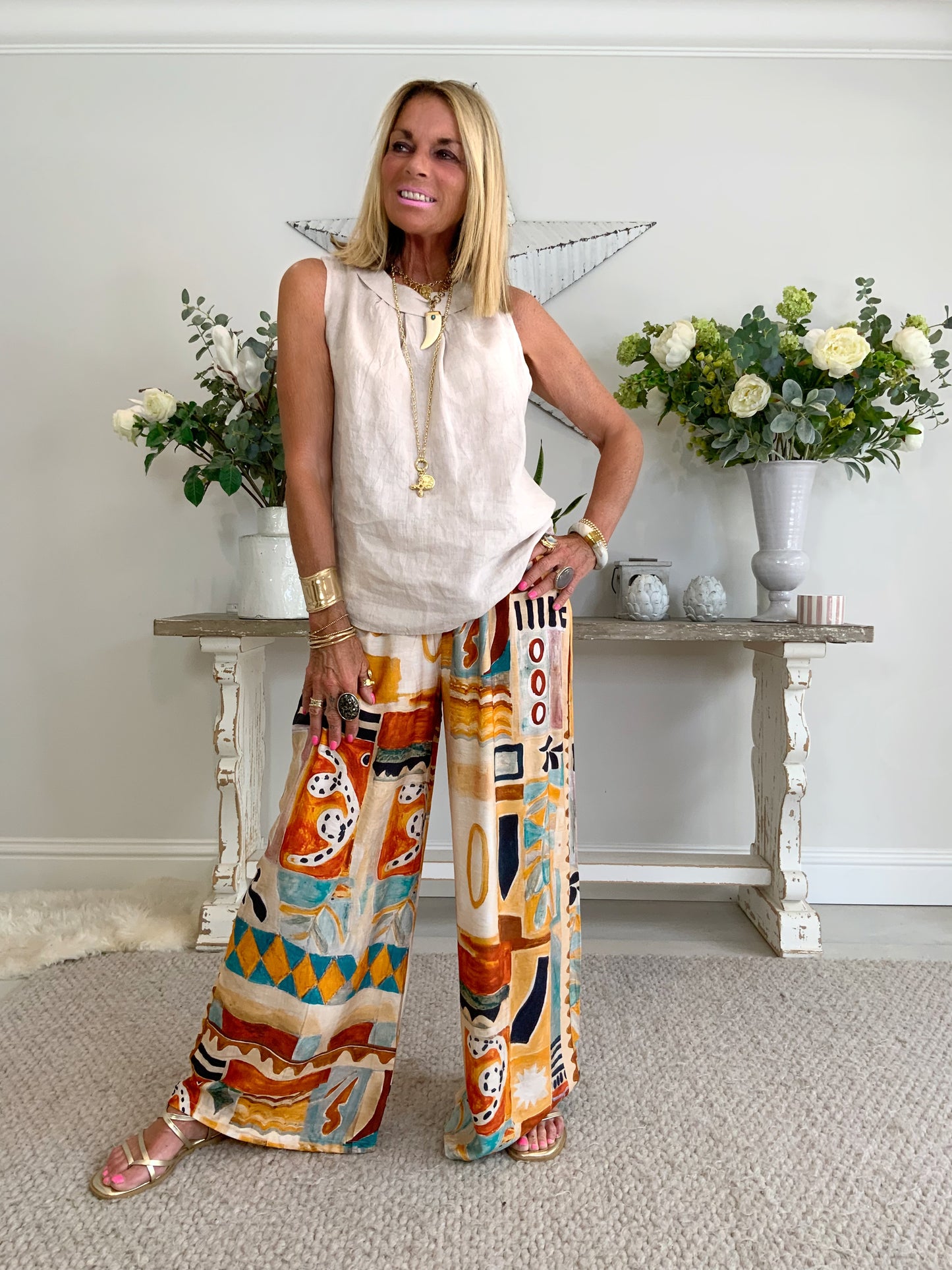 Abstract Retro Print Palazzo Pants