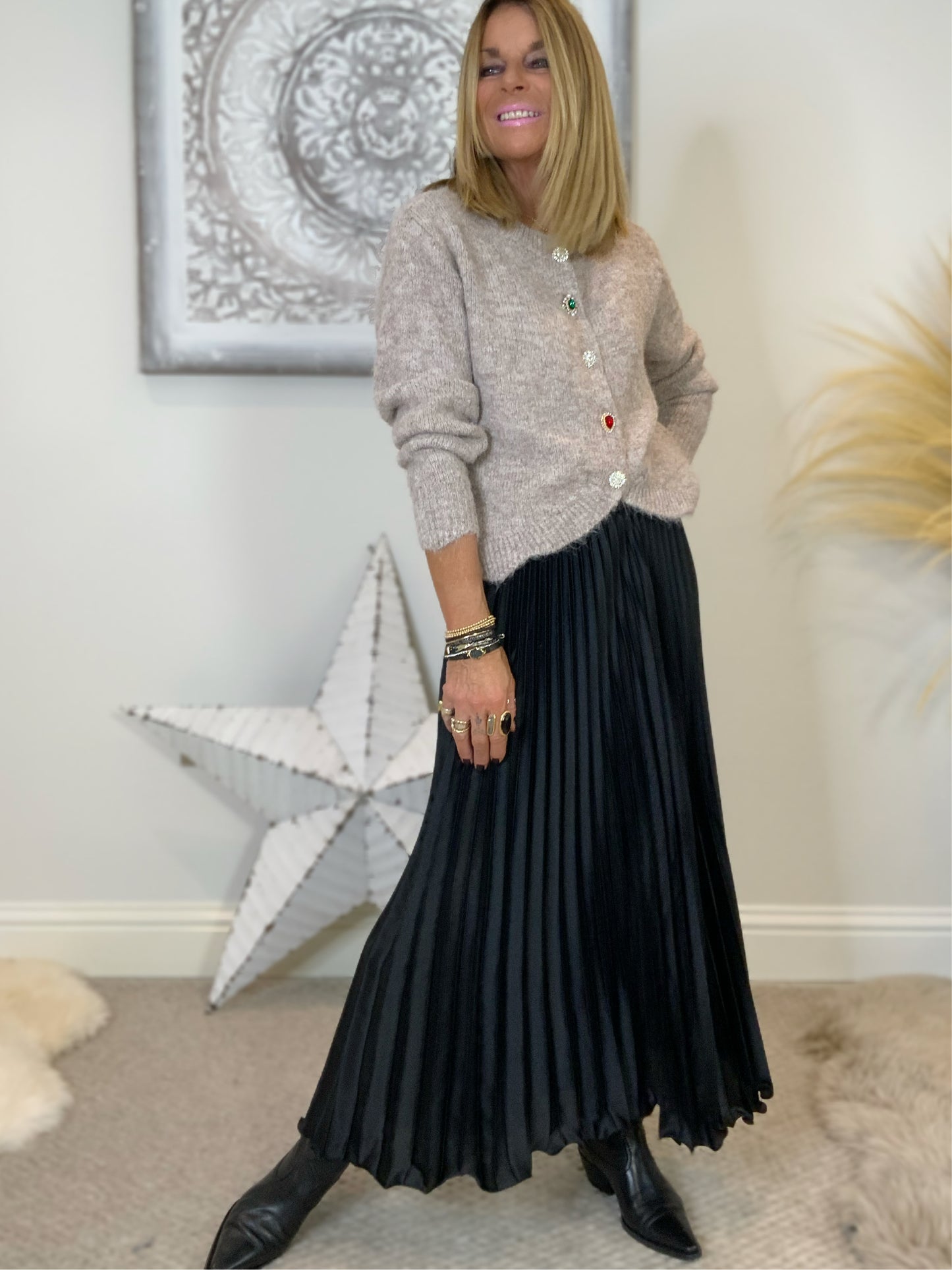 Satin Pleated Maxi Skirt