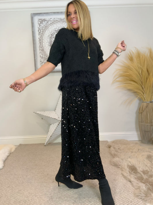 Black sequin maxi skirt