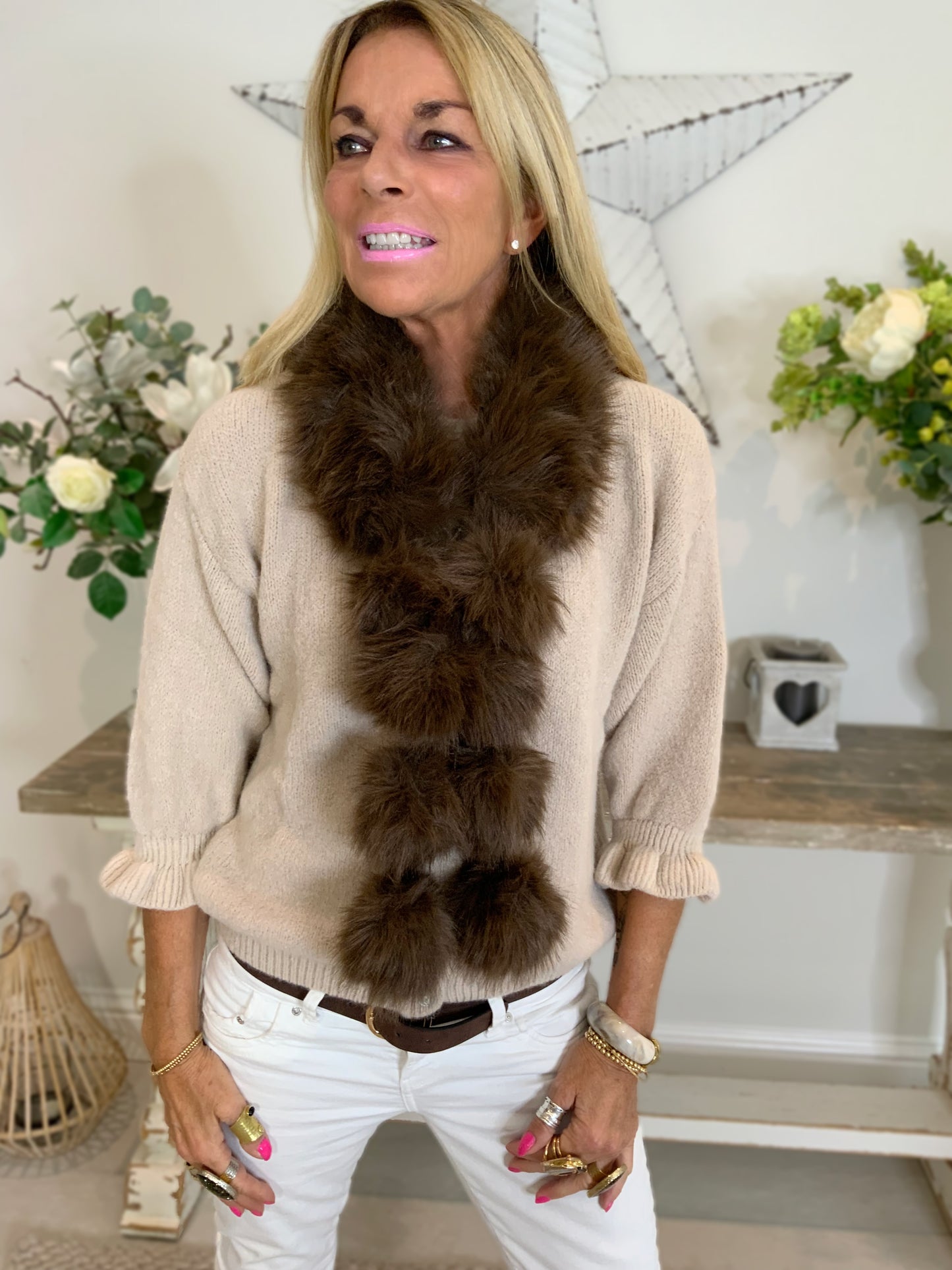 Faux Fur Pom-Pom Scarf