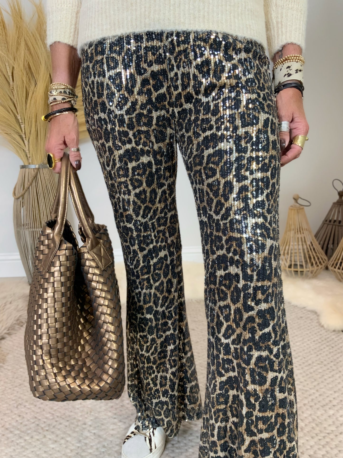 Leopard Print Sequin Flares