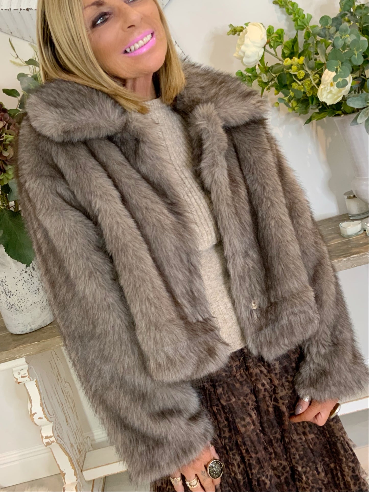 Collared Faux Fur Jacket