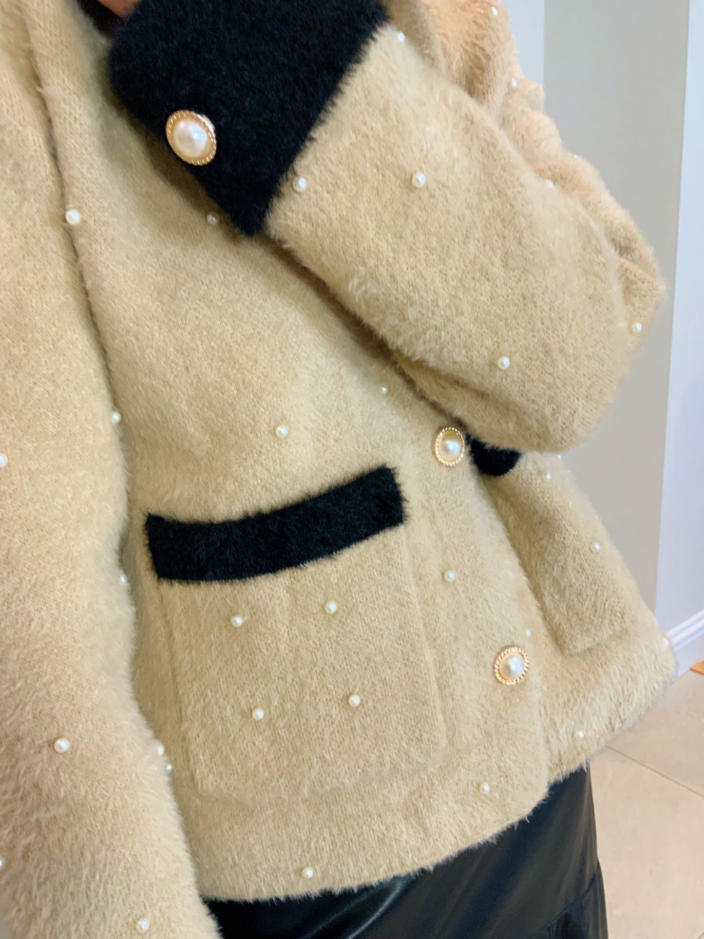 Brushed Cardi-Jacket with Pearls