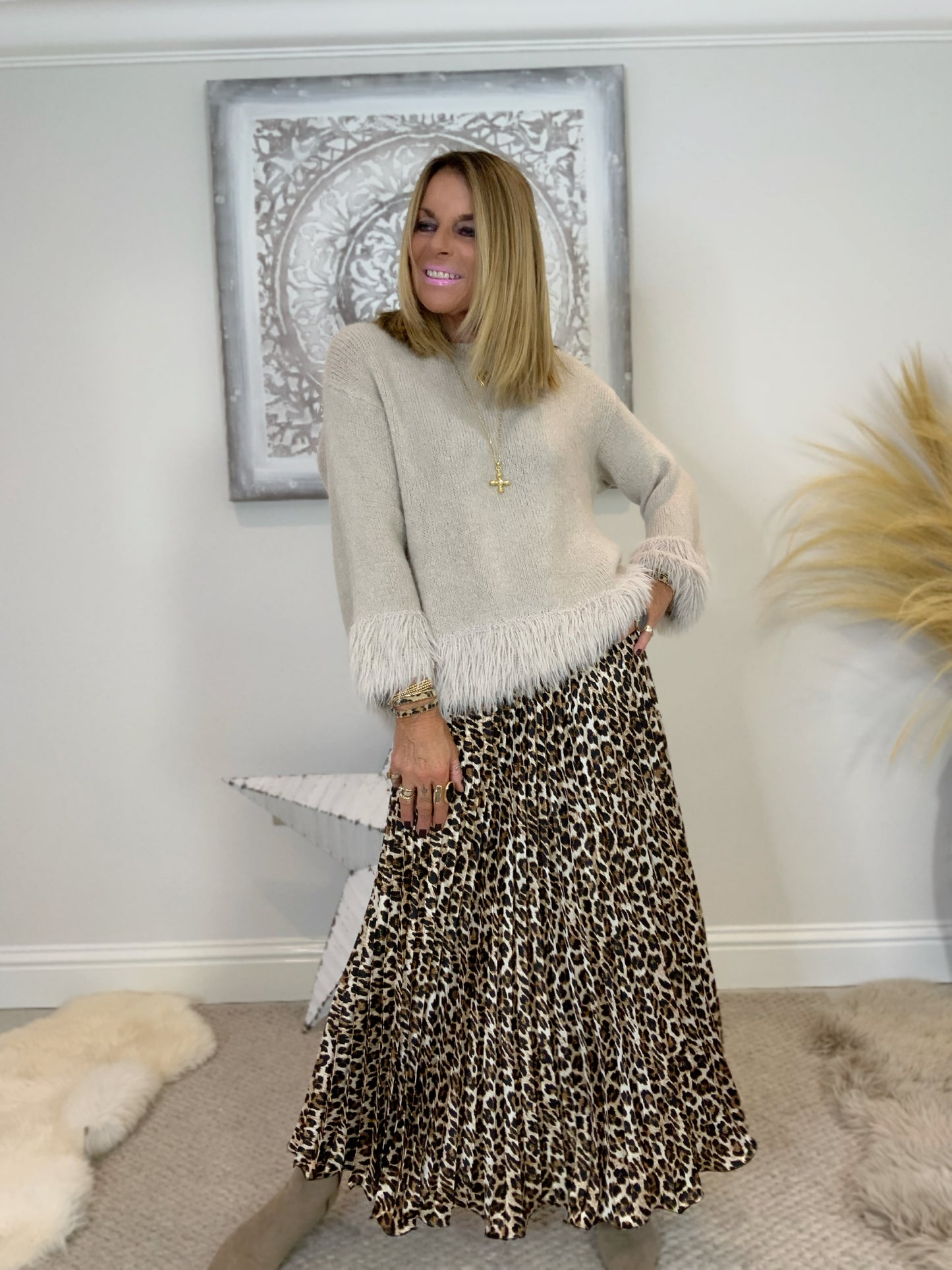 Leopard Print Pleated Maxi Skirt