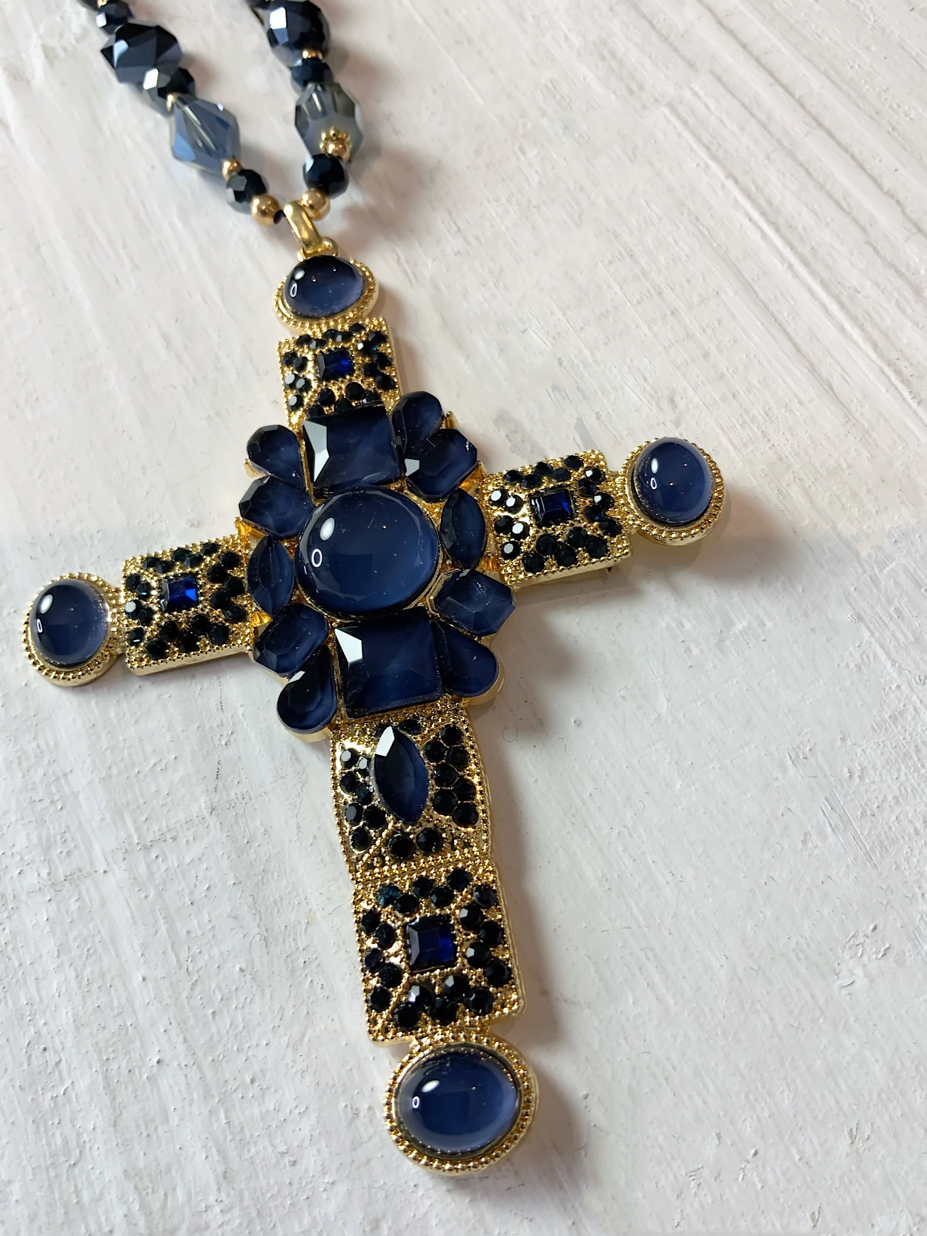 Beaded cross necklace, costume jewellery, bead necklace