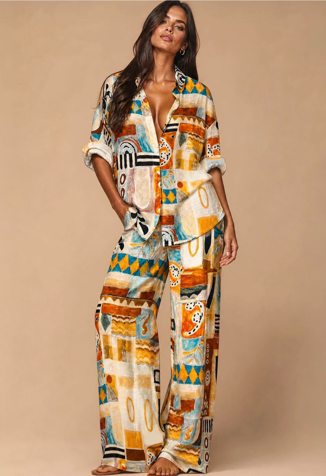 Abstract Retro Print Palazzo Pants