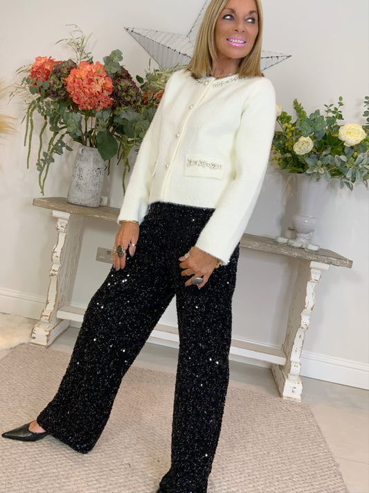 Wide-Leg Sequin Trousers