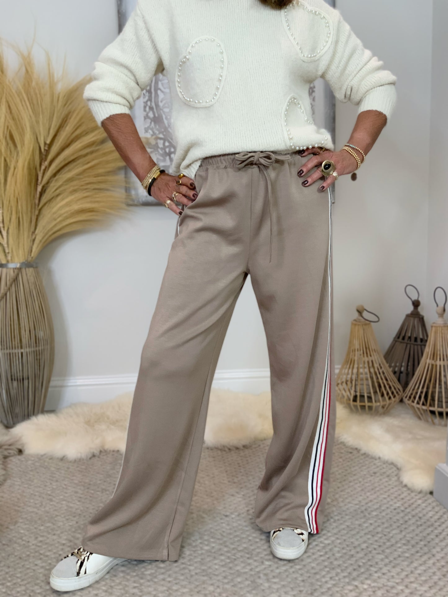 Wide-Leg Side Stripe Trousers