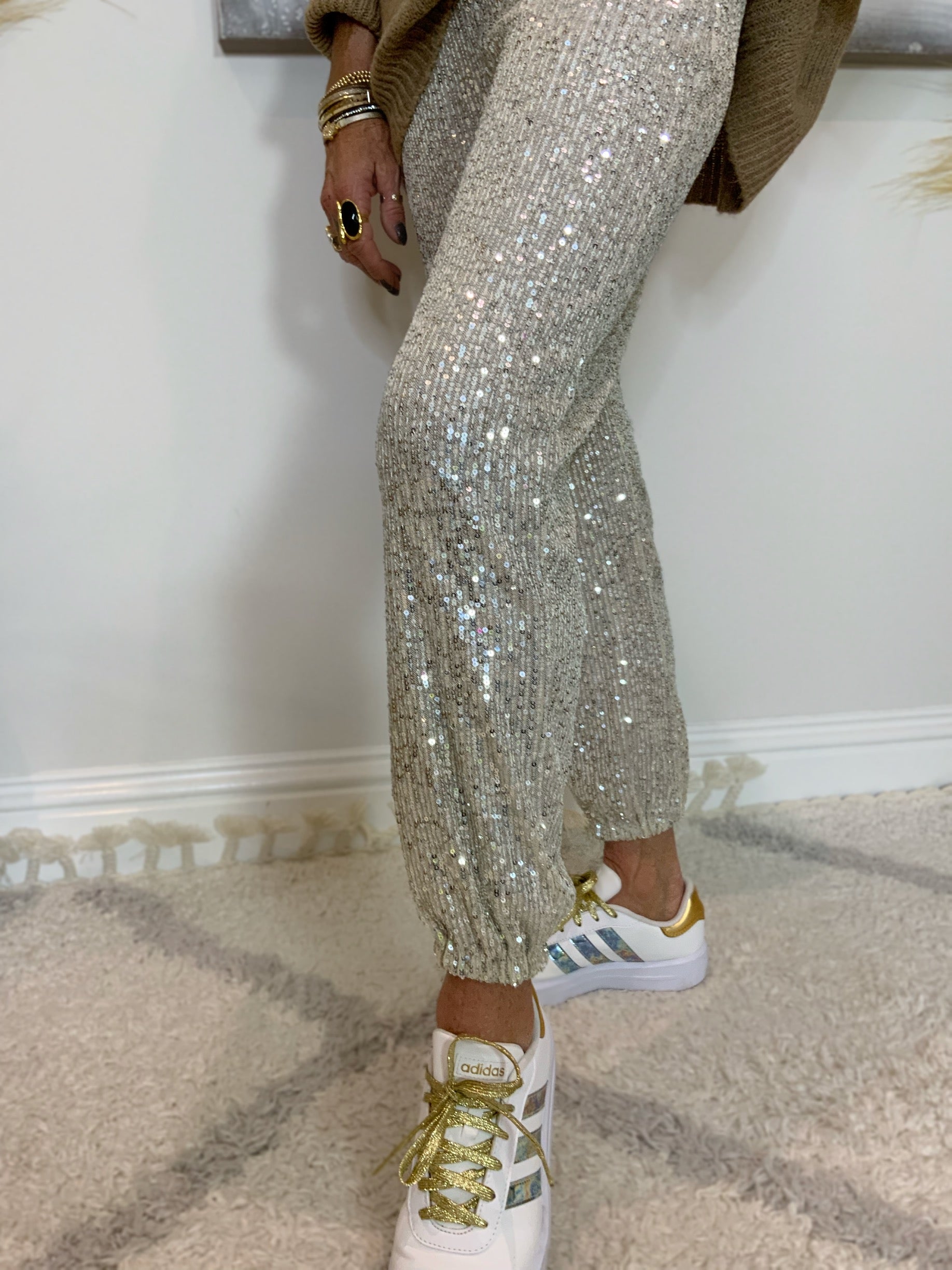 Gold sequin best sale jogger pants