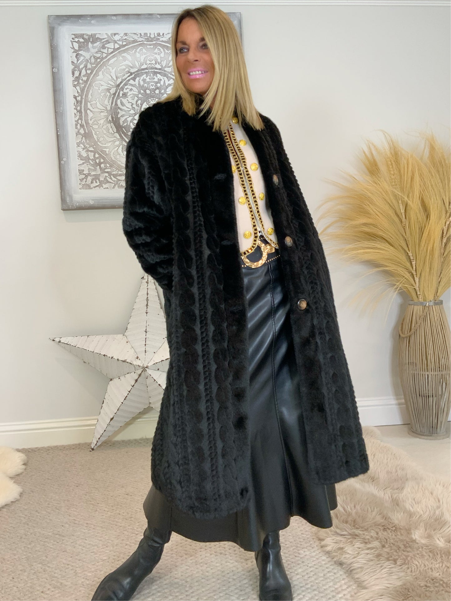 Luxury Faux Fur Cable Coat