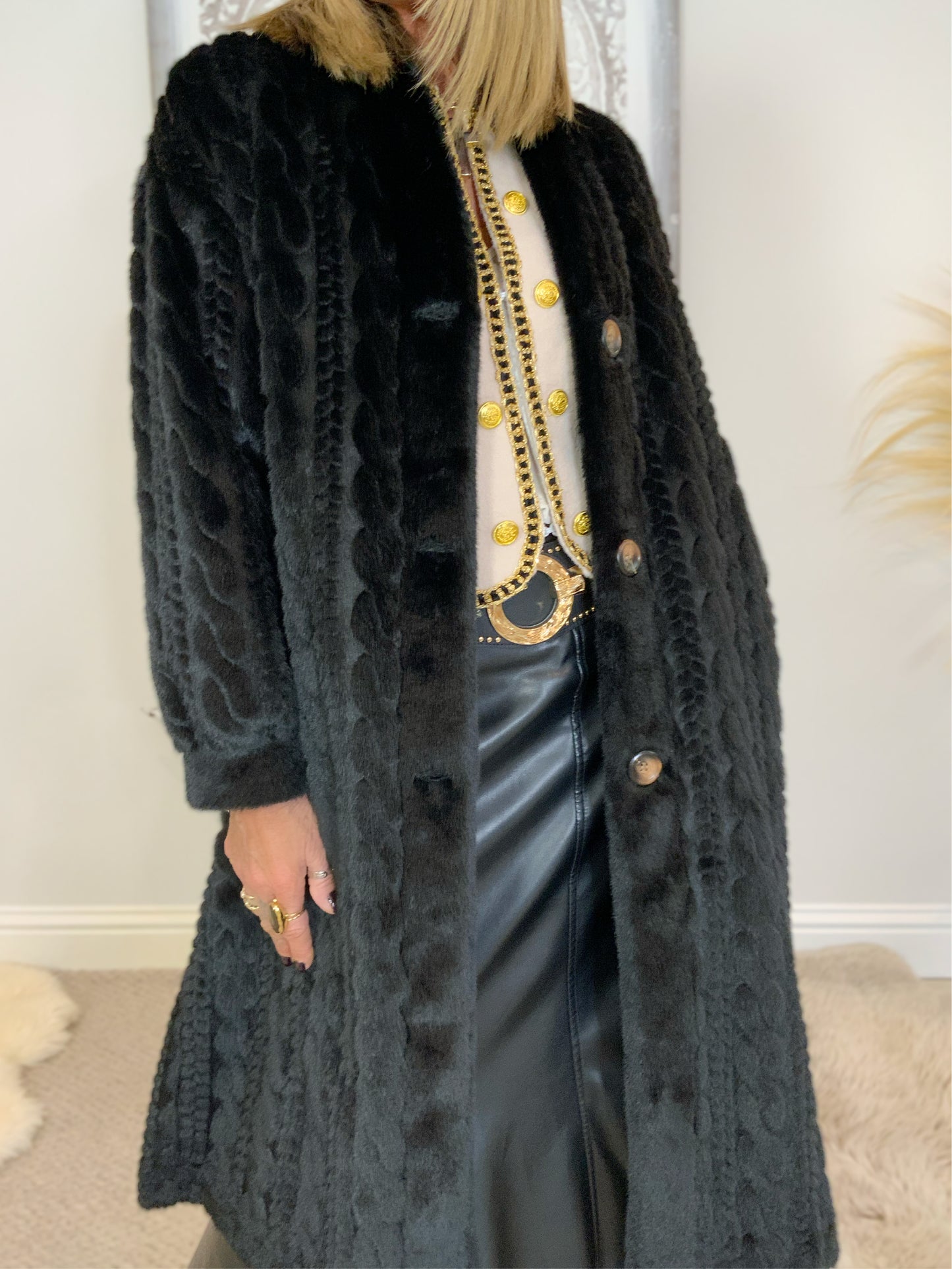 Luxury Faux Fur Cable Coat